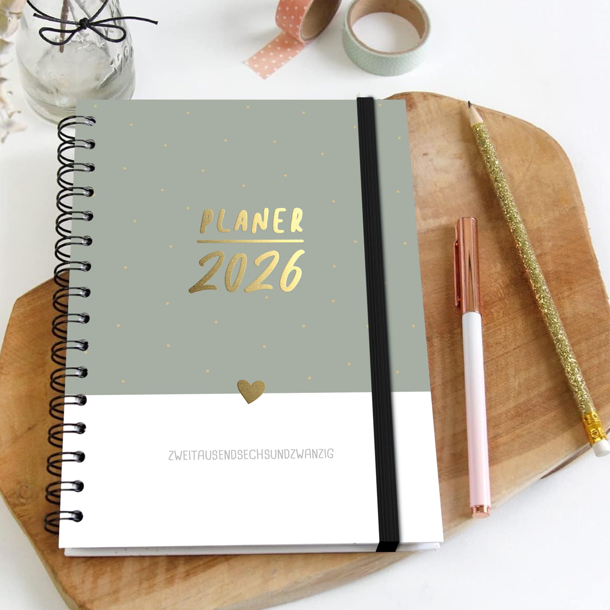 Terminkalender A5 - Planer 2026, Wochenplaner und Notizbuch für mehr Achtsamkeit, Taschenkalender & Terminplaner, Hardcover mit Gummiband & Stiftschlaufe, Creme Rosa