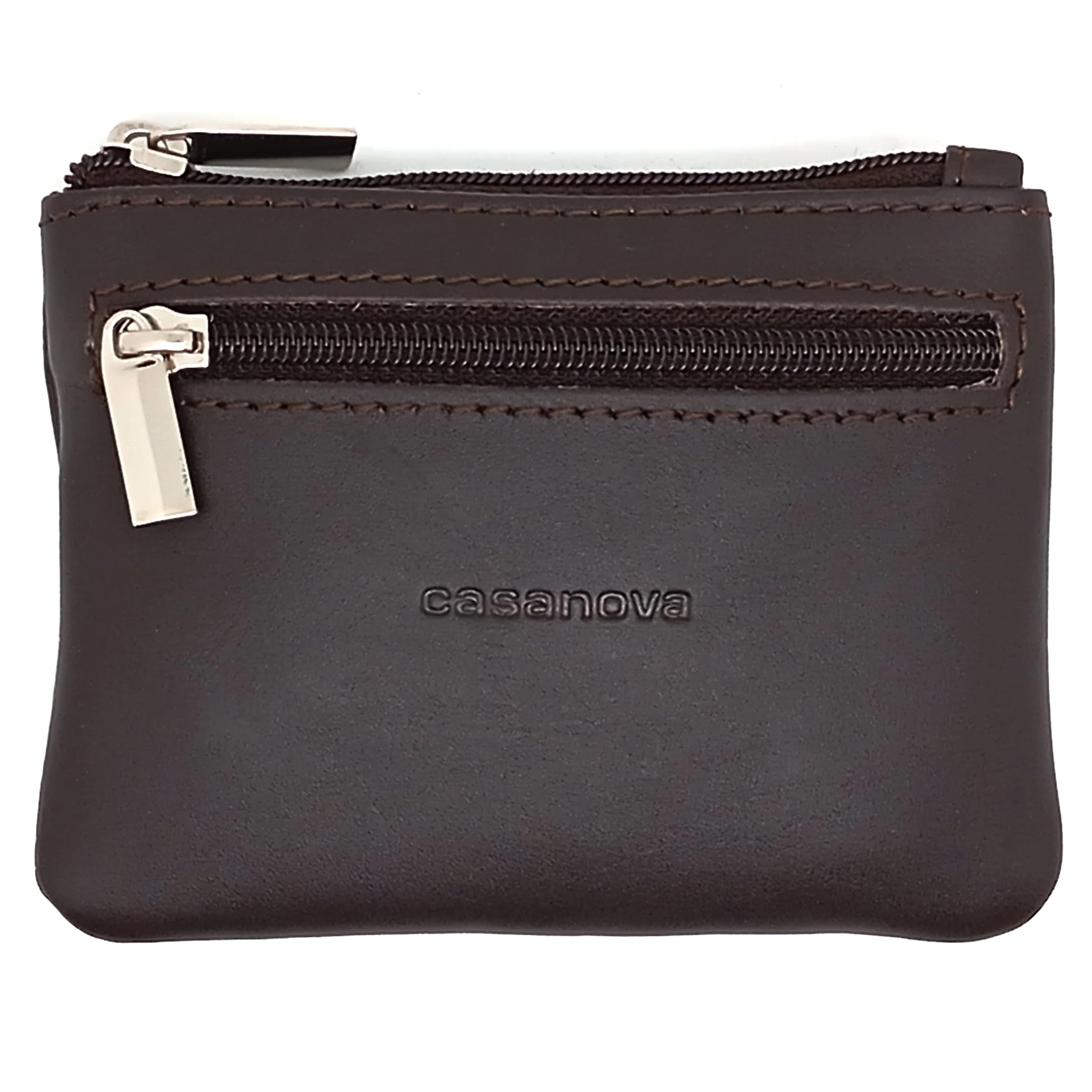 C CASANOVA Monedero con 2 Cremalleras para Hombre con Argolla para Llave | Piel Ubrique | Hechas a Mano en Cuero | 10012 Marron