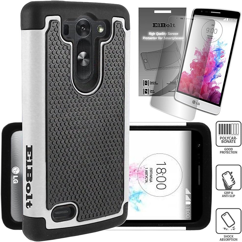 ElBolt LG G3 Vigor / G3 Mini / G3 Beat/ G3s D725 D722 Case - 2 in 1 Bundle Silicon Dual Layer Armor Protective Case Cover Skin - White with Free ElBolt Certified Premium Screen Protector by ElBolt TM