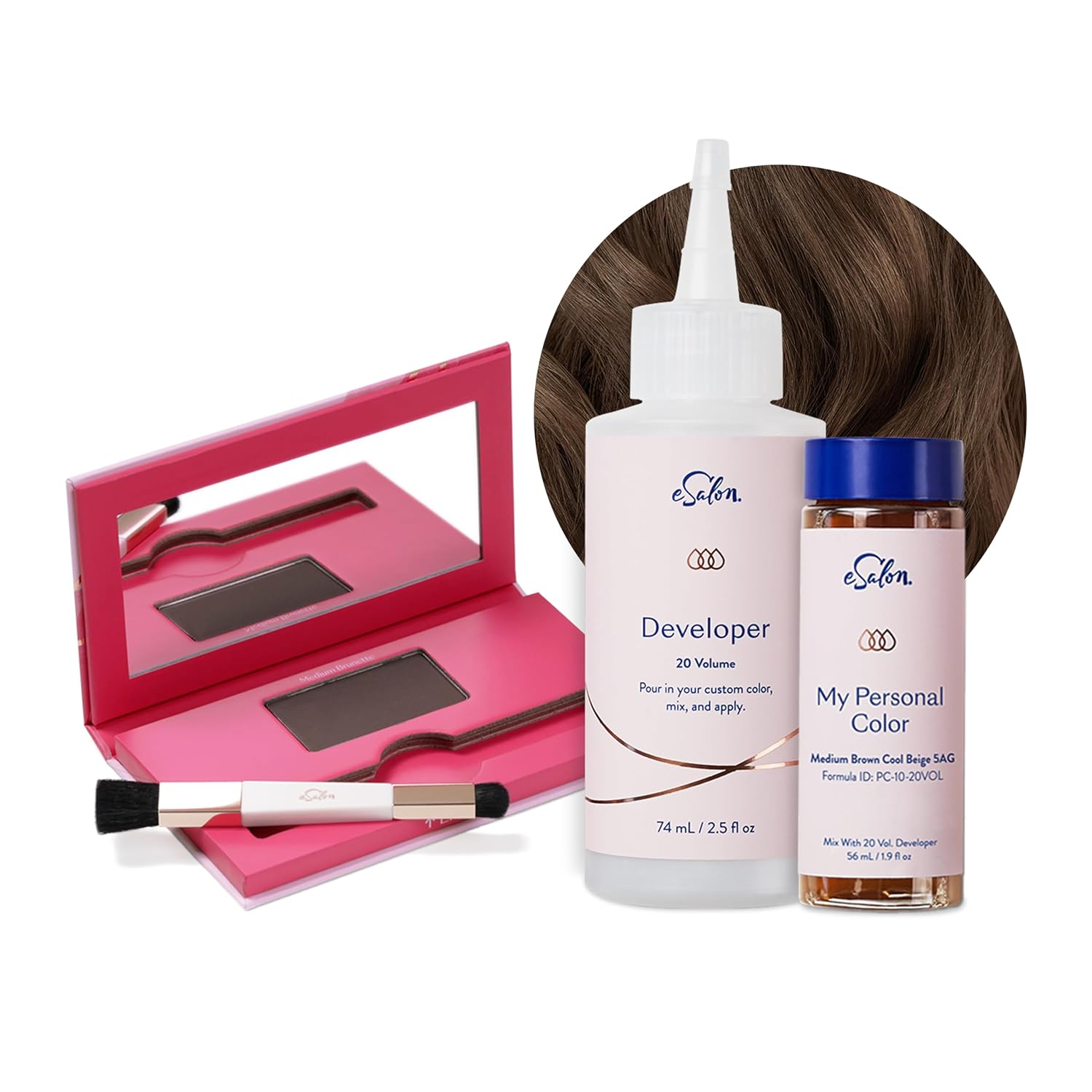 eSalon Medium Brown Cool Beige Personal Colorist Kit Hair Color Bundle with Medium Brunette Conceal & Cover Root Touch Up Powder