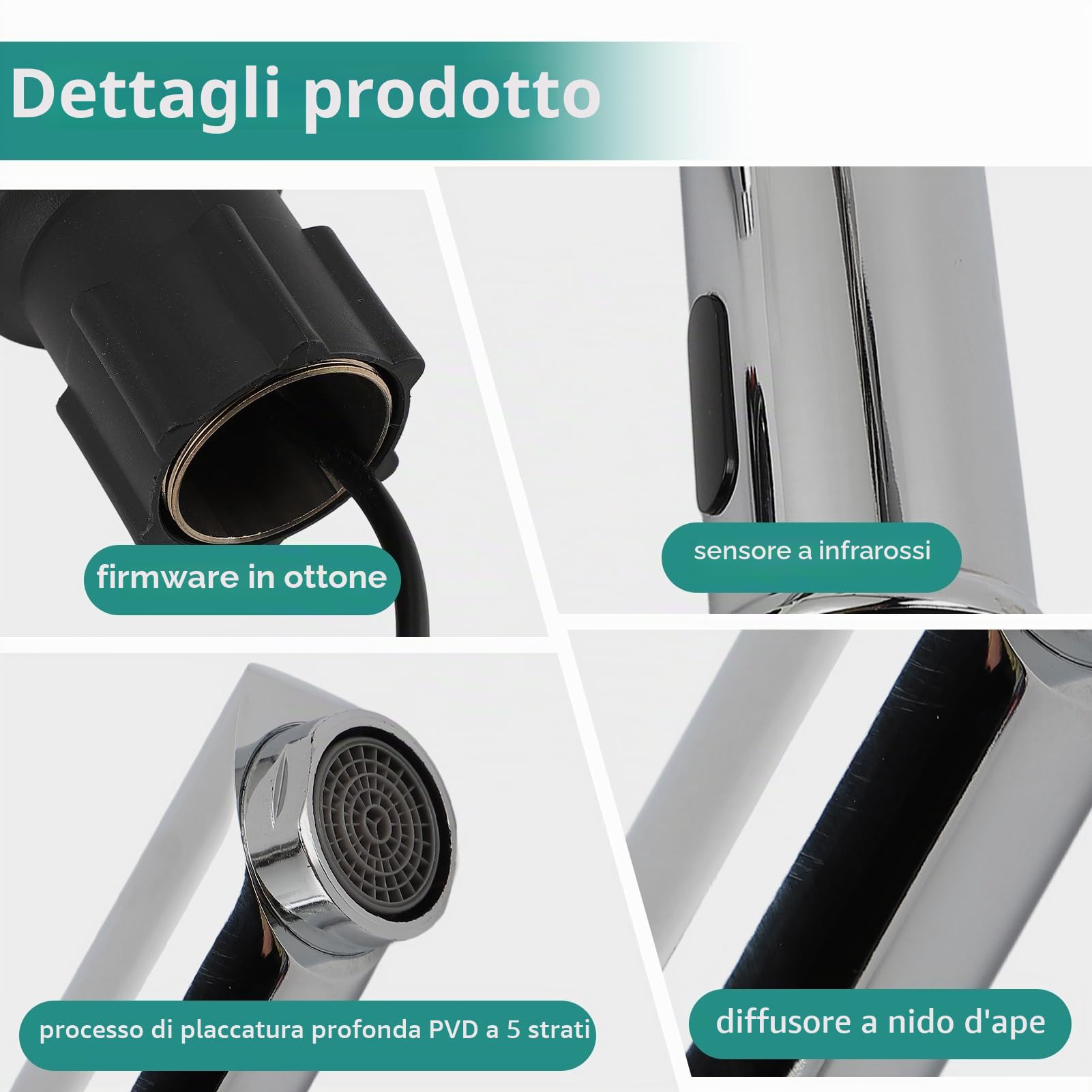 Gugxiom Rubinetto da Bagno Senza Contatto, Sensore Automatico Lavandino Mani Libere, Ottone Massiccio 1 Foro, per Cucine e Servizi Igienici