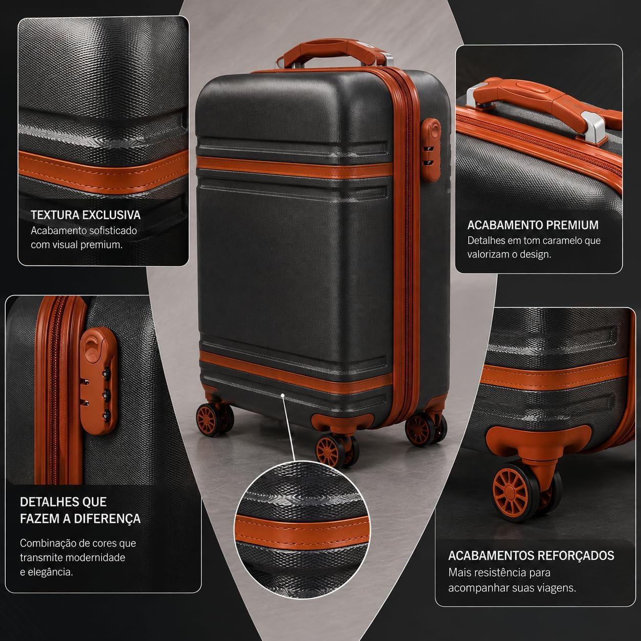 Mala de Viagem Pequena Bordo 360° Rígida com Rodinhas Giro Duplo e Cadeado Integrado, Leve, Resistente e Elegante para Avião e Viagens Curtas (Grafitte Dark) Mala de Viagem Pequena Bordo 360° Rígida com Rodinhas Giro Duplo e Cadeado Integrado, Leve, Resistente e Elegante para Avião e Viagens Curtas (Grafitte Dark)