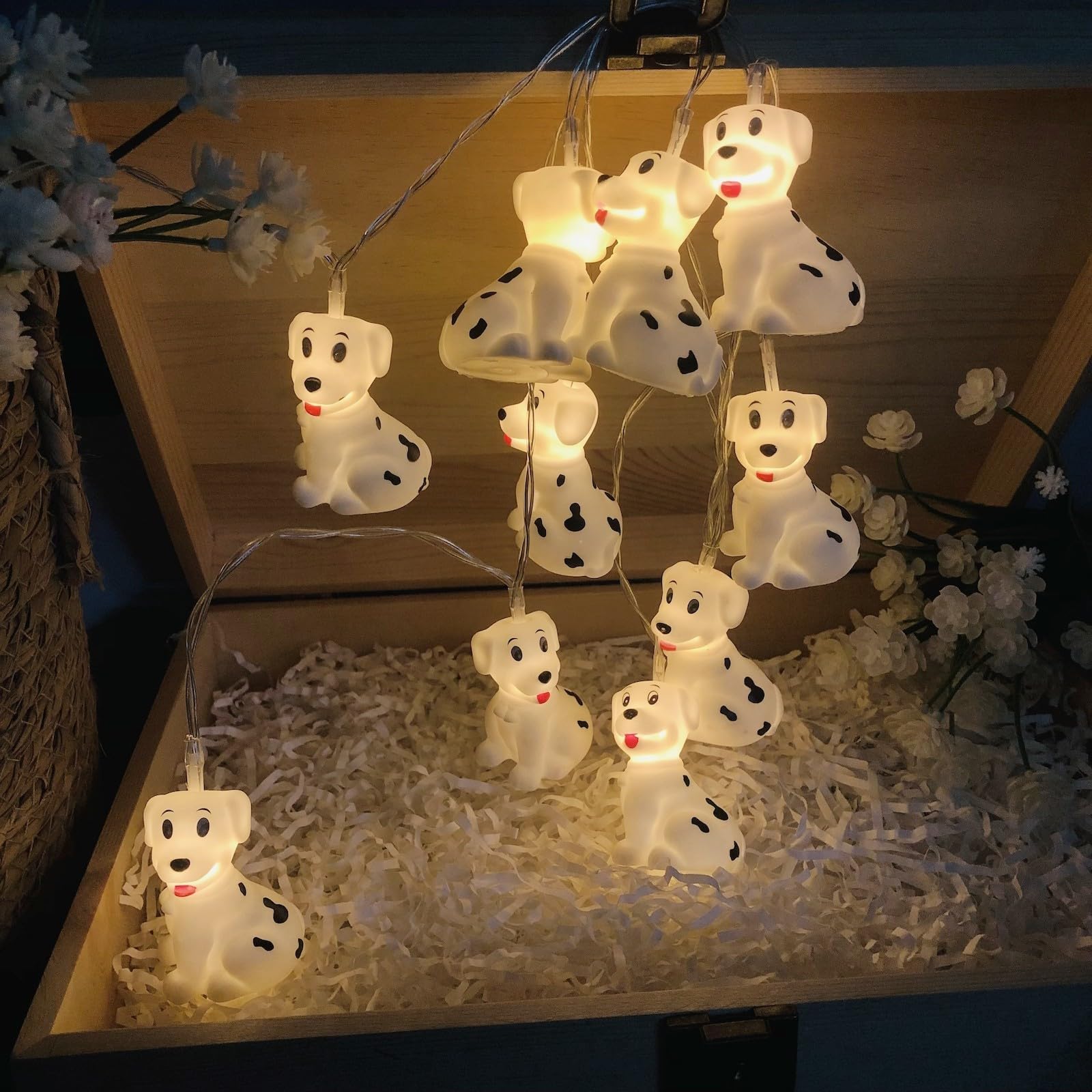 Sezrgiu Cute Spotty Puppy Night Light - Cartoon Animal Dog Fairy String Light Battery Operated for Bedroom Party- 1.65m/10led, Spotty Dog