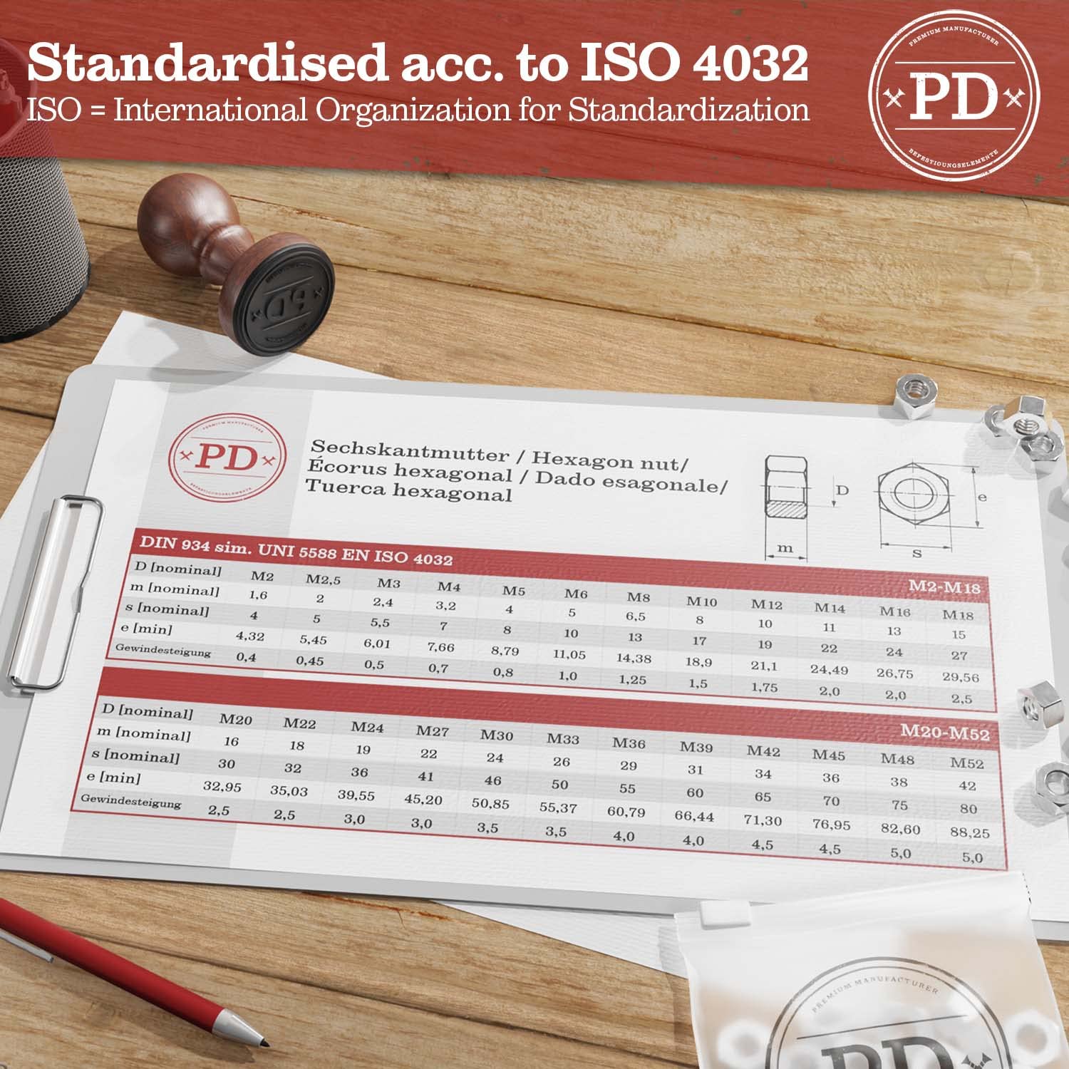 PD® Dadi M3 (DIN 934 / ISO 4032) | Dadi esagonali in acciaio inox A2 V2A | Hex Nut Dado acciaio inox per viti, bulloni filettati e barre filettate | 100 pezzi