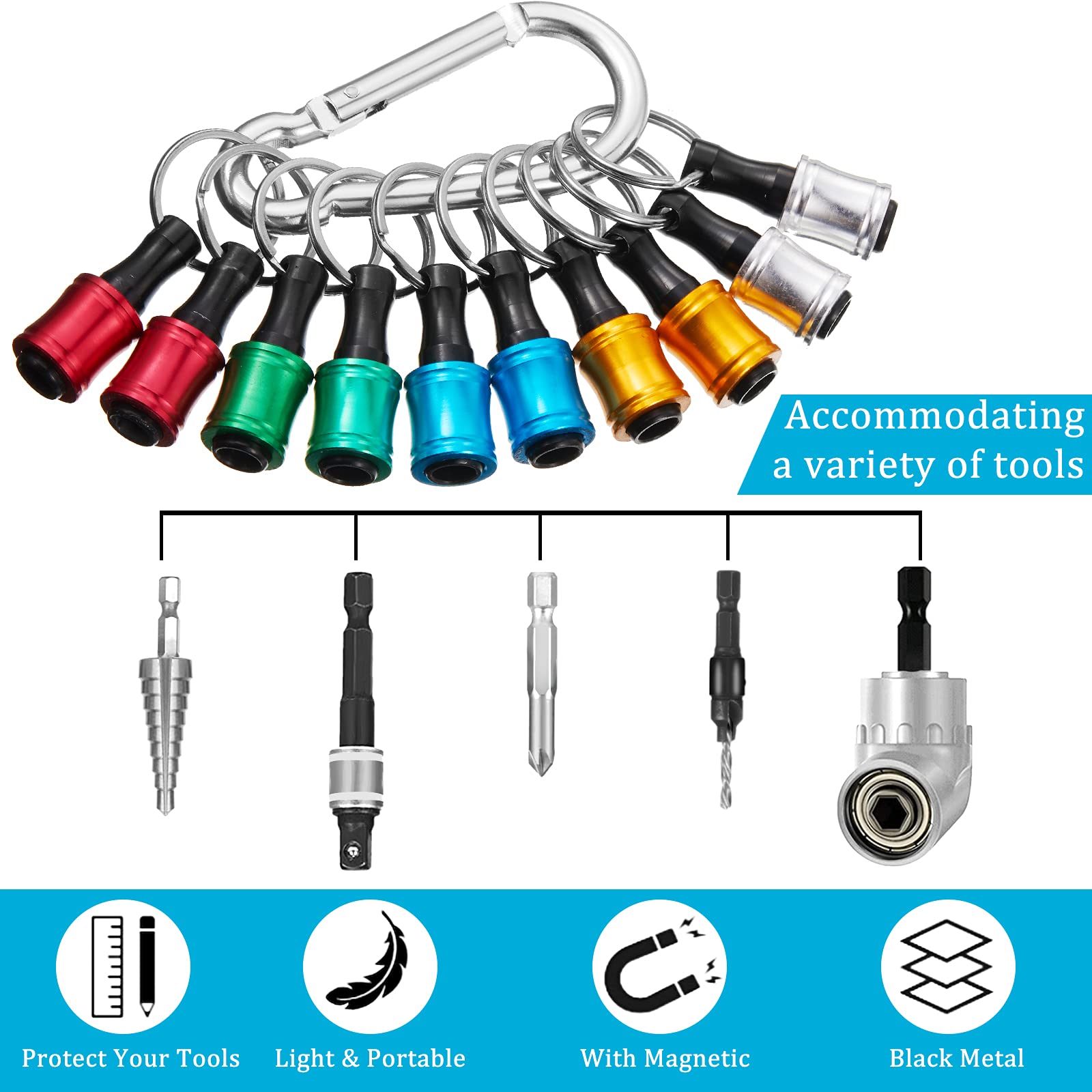 FOITECHY 5 Pcs Keychain Extension Bar - 1/4 Inch Hex Shank Screwdriver Bits Holder For Drills