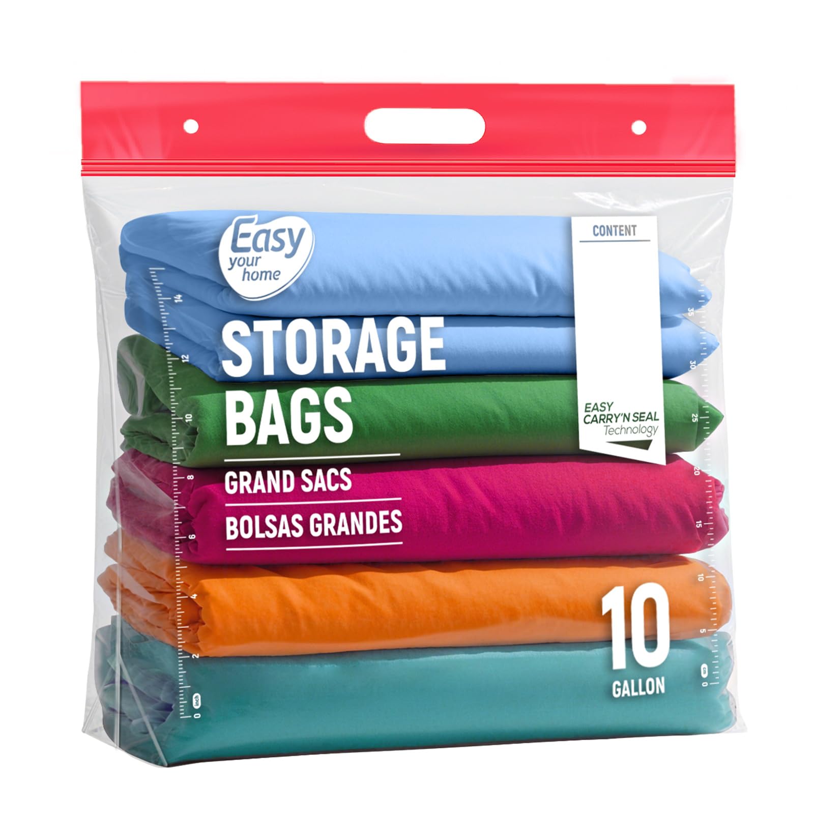 Easyyourhome 10Gallon-10Pcs(Handle) 10Pcs Large Ziplock Bags With Handle And Bottom 24"X20.5"+7", Reusable Jamboo Plastic Duty Bags For Cloth Storage Travel Moving Outdoor Freezer,Bpa-Free,3.15-Mil Thick