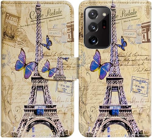 Funda para Samsung Galaxy Note 20 Ultra 5G, Postal de la Torre Eiffel Funda de cuero con tapa para teléfono con ranura para tarjeta Soporte Soporte