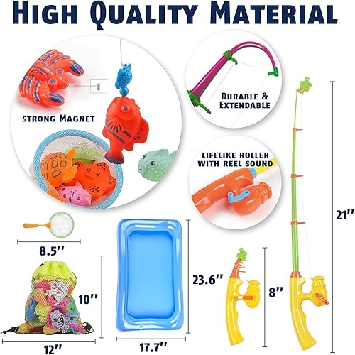 Vista 3 de CozyBomB Juego de juguetes de pesca magnéticos para niños Mesa de agua, bañera para niños, fiesta en la piscina y red de caña de poste, peces