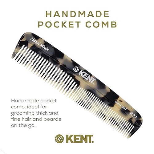 Miniatura 3 de Kent R7T TW - Peine de pelo de dientes finos y anchos, peine de bolsillo hecho a mano para hombres, peines para barba y bigote para aseo y peinado