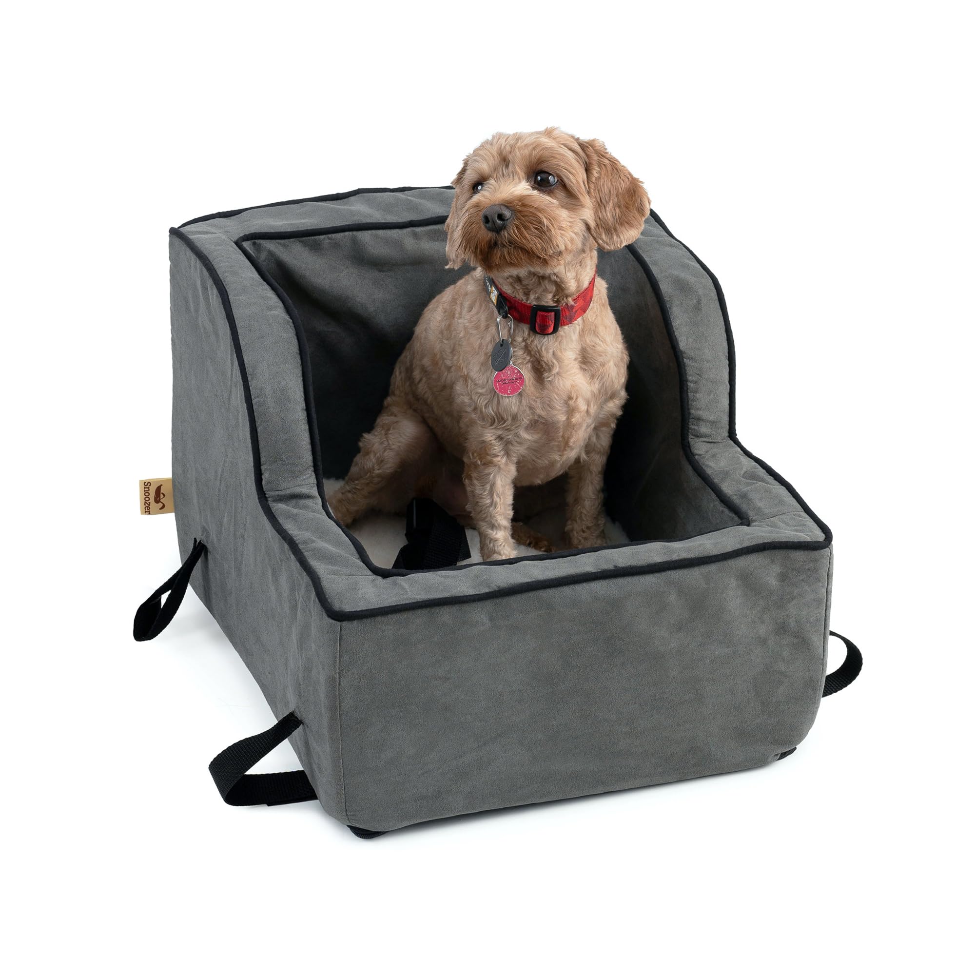 Snoozer High-Back Center Console Dog Car Seat for Small Sized Pets – Booster Seat for Dogs up to 20lbs – Harness Attachment, Removeable Machine Washable Cover – Anthracite, Extra-Large