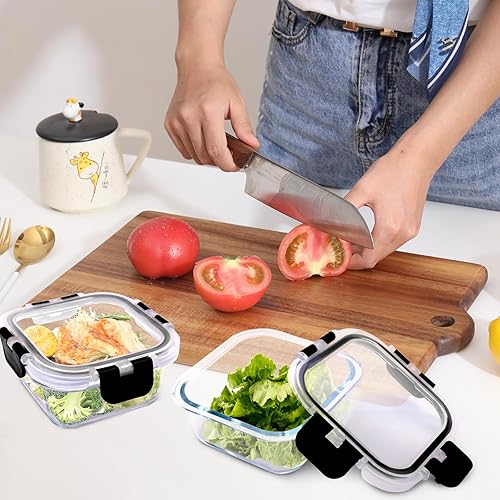 Miniatura 2 de Paquete de 3 recipientes bariátricos de preparación de comidas, cuencos de vidrio de 8 onzas para control de porciones, lonchera de vidrio