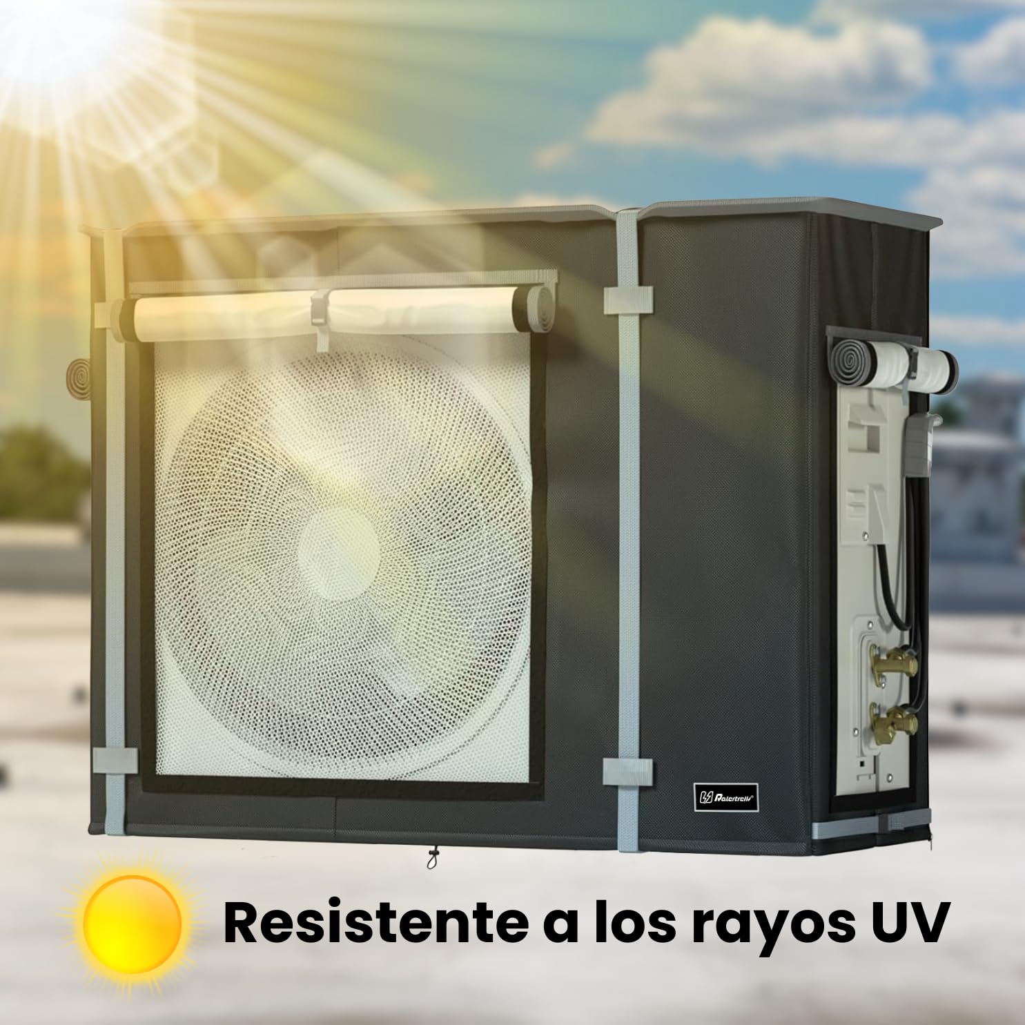 Custodia protettiva per aria condizionata esterna, impermeabile, unità esterna HVAC poliestere, 420D Oxford, protezione UV con rete di ventilazione anti-umidità, sistema di regolazione (nero, 86 x 35