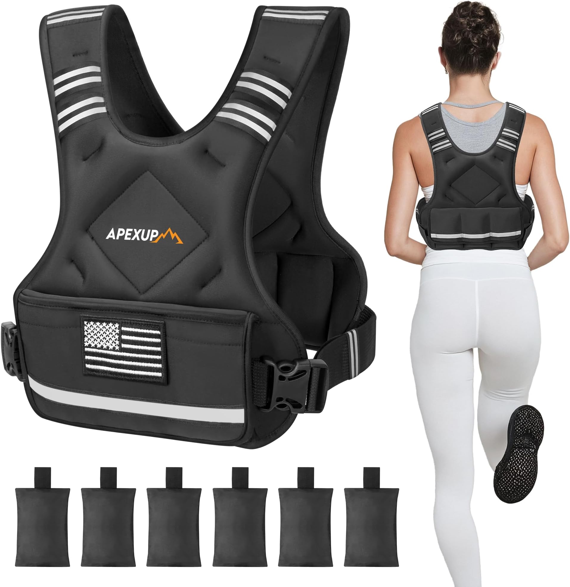 Adjustable Weighted Vest, 4-10lb/12-18lb/20-32lb Vest with 6 Ironsand Weights and Large Pocket, Weight Vest for Men Women Strength Training, Running, Walking