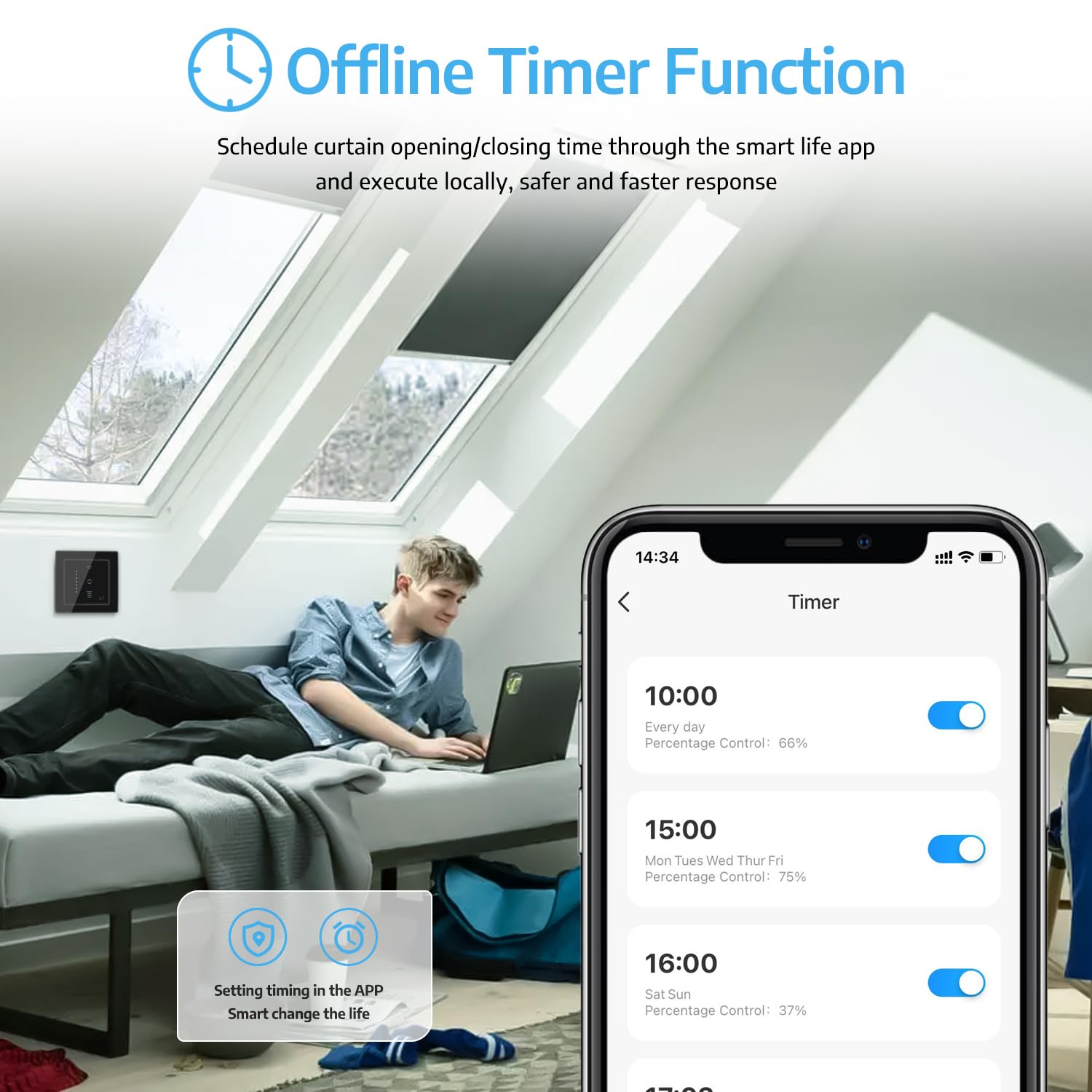 SMARTERCURRY Interrupteur de volet roulant WiFi, [7ème génération] Minuteur intelligent pour volets roulants/stores/auvents, interrupteur pour stores compatible avec Echo Alexa/Google Assistant, 2
