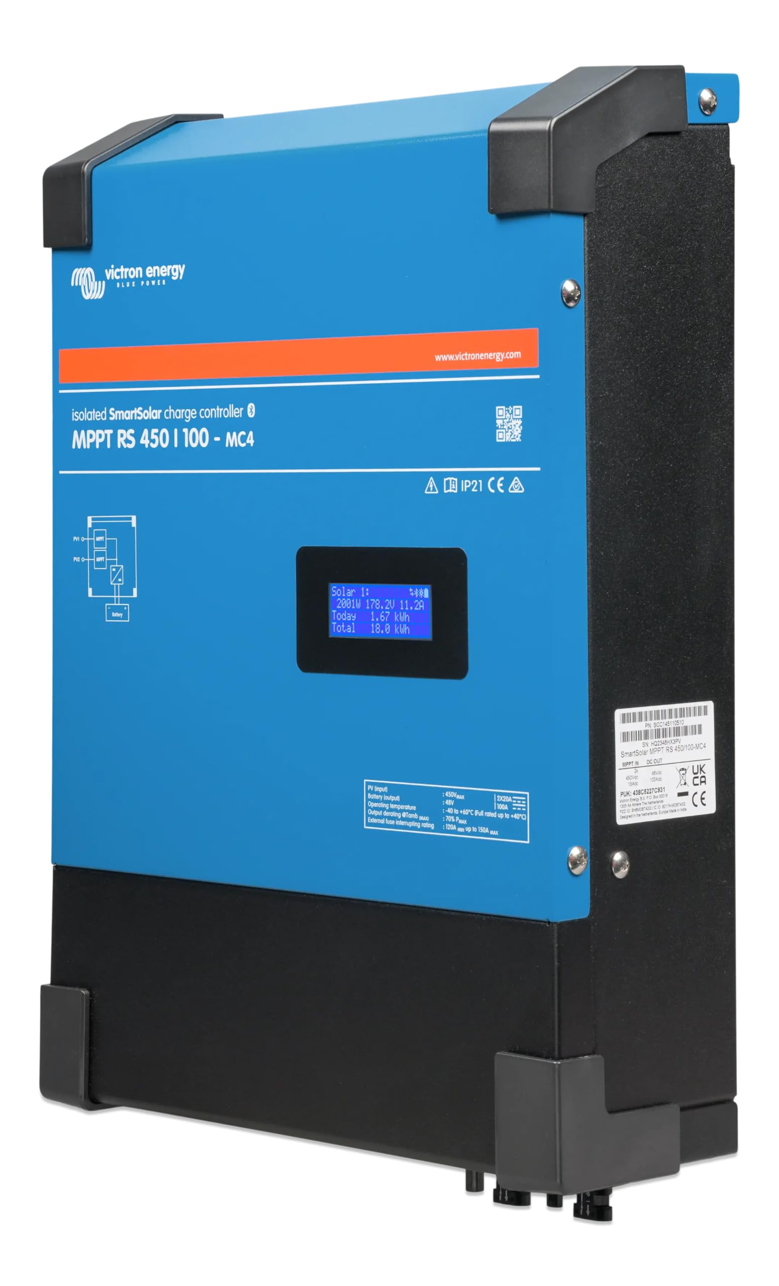 Victron Energy SmartSolar MPPT RS 450VDC 100 amperios 48-Voltios Controlador de Carga Solar (Bluetooth) para MC4