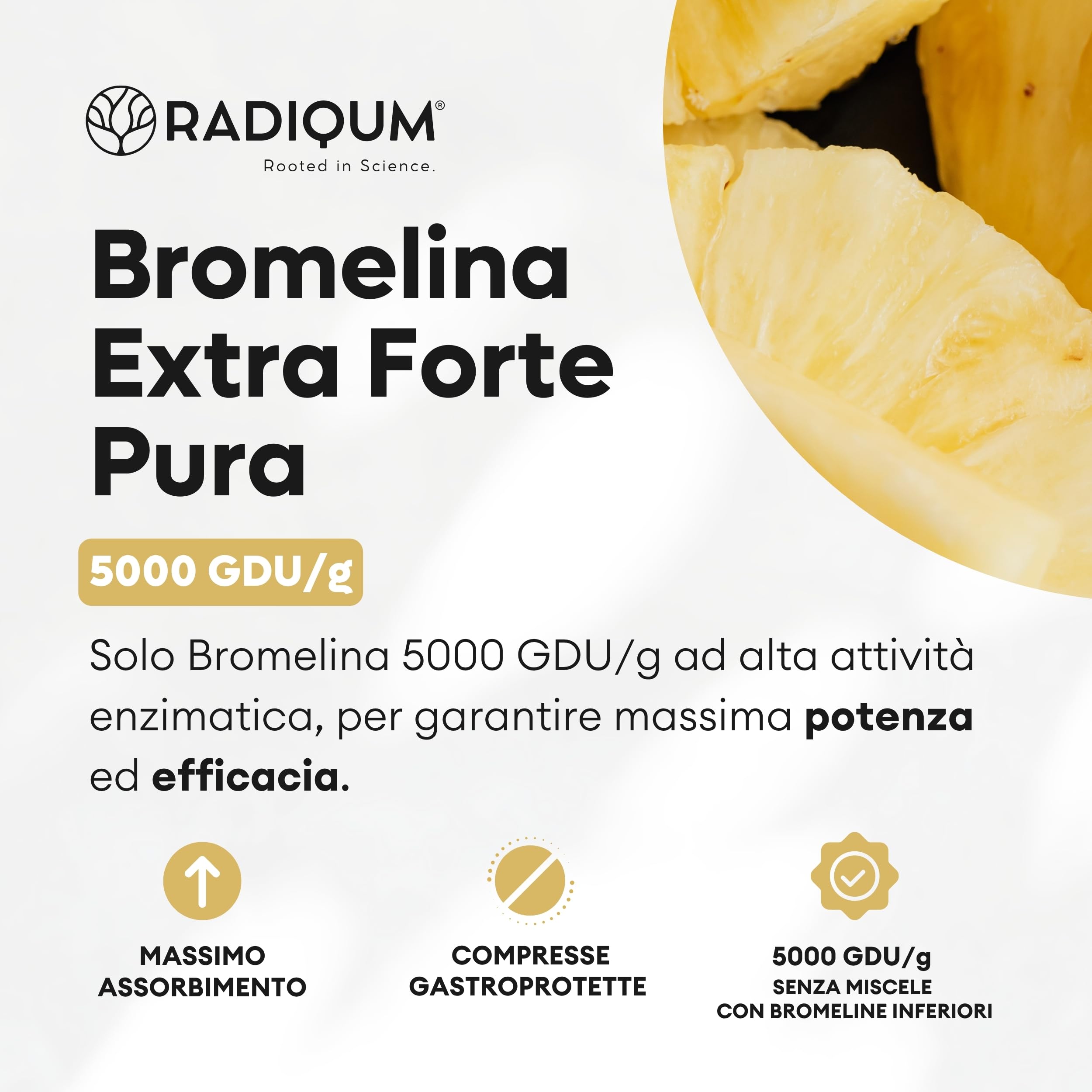 Bromelina Extra Forte Drenante 5000 GDU/g | Integratore Bromelina Forte Drenante | 180 Compresse Gastroprotette | Gambo d’Ananas | Vegan | Made in Italy