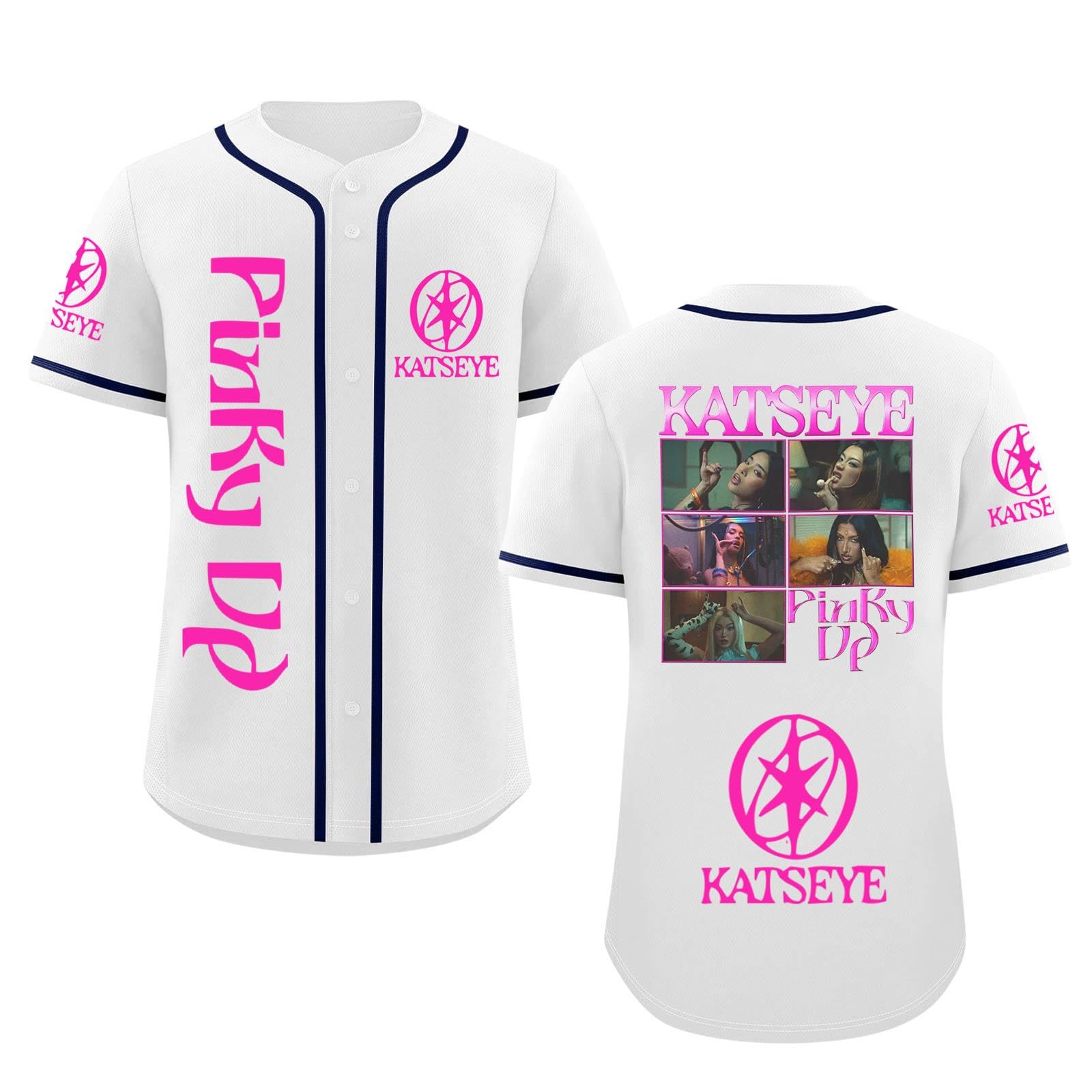 Katseye Tshirt Beautiful Chaos Album Pinky up Baseball Jersey Short Sleeve Button Down Casual Hip Hop Katseye Merch Baseball Jersey for Fans Men Women 04-White S