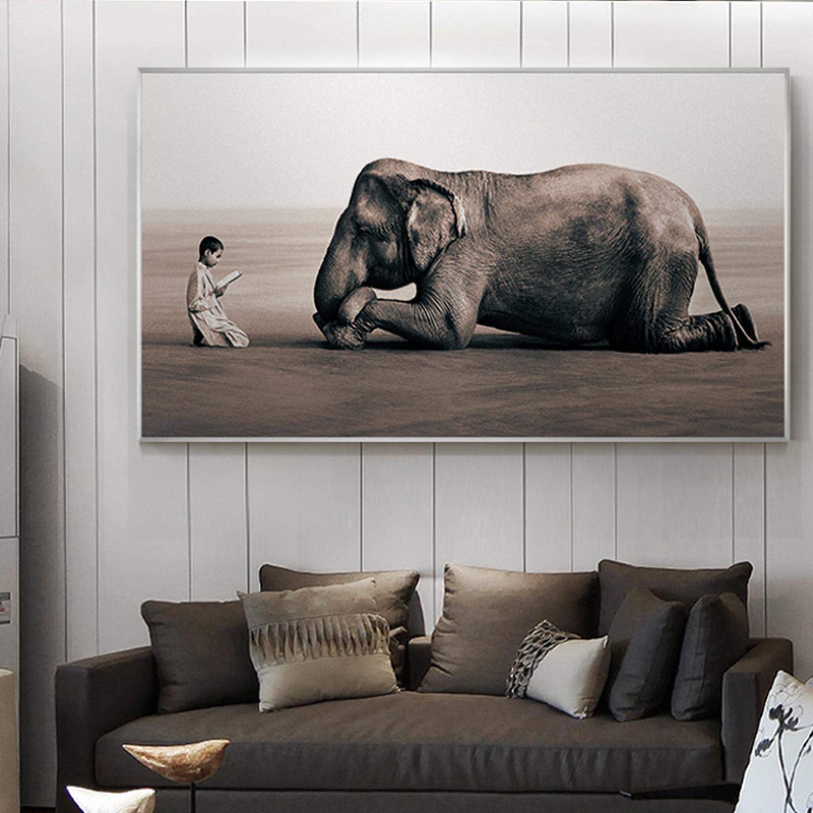 Poster Su Tela Cylee - Lettore Ragazzino E Elefante Ascoltatore, Stampa Artistica Per Parete, 60x120 Cm Senza Cornice, Decorazione Moderna Per Soggiorno - 2