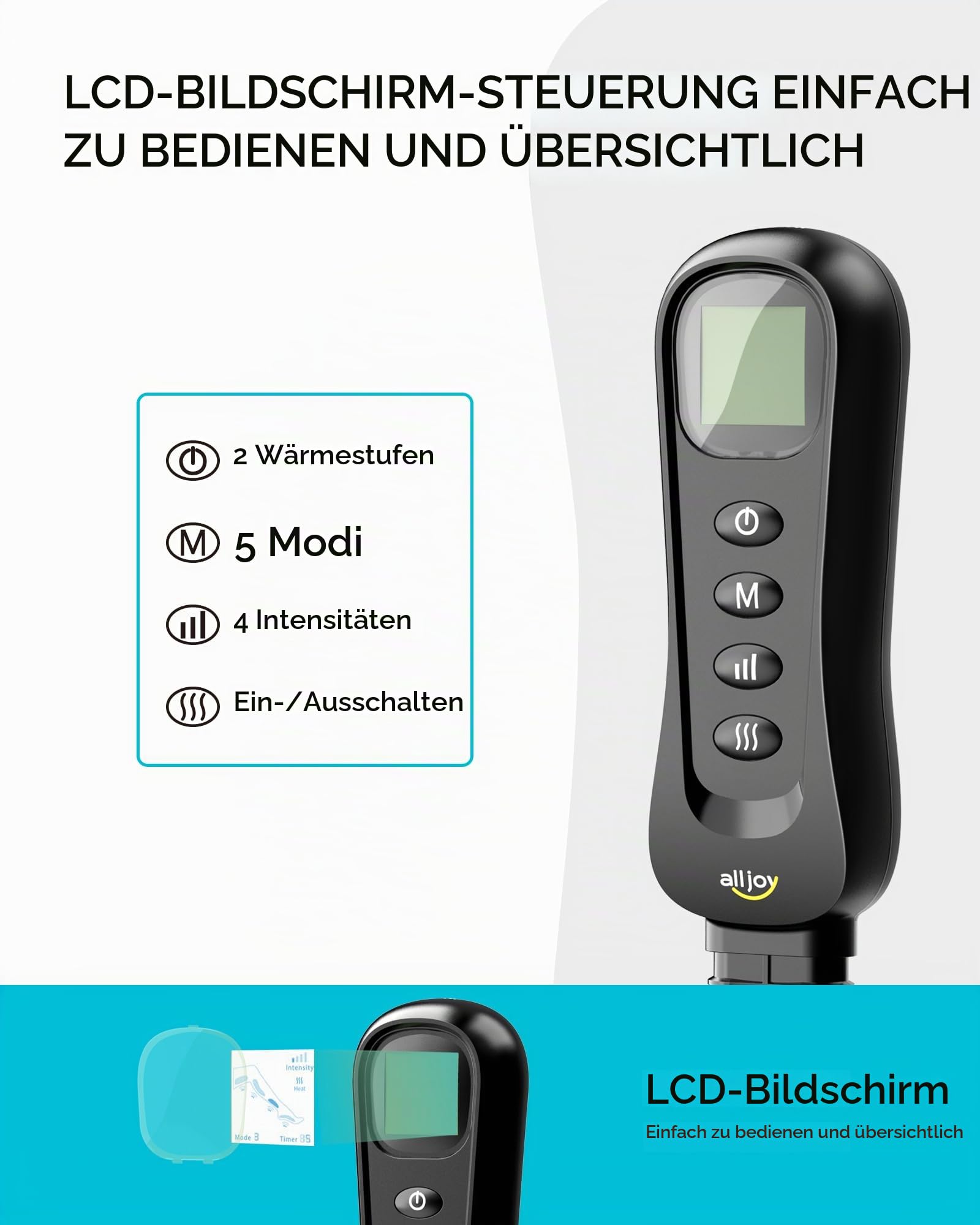 ALLJOY Beinmassagegerät mit Wärme und Kompression, Massagegerät Bein für die Durchblutung und Lymphdrainage, 5 Modi 4 Intensitäten 2 Wärmestufen, Geschenk für Männer Frauen