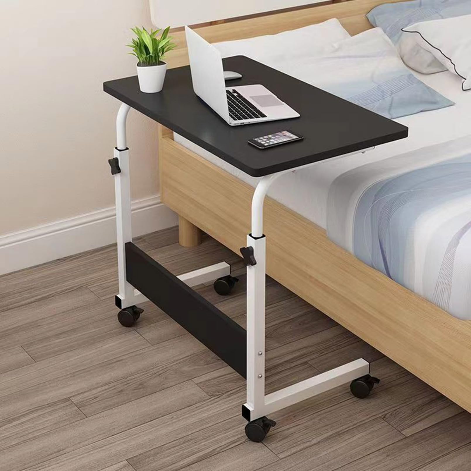 Scrivania per computer portatile a forma di C con ruote, comodino portatile per mangiare e lavorare da casa, regolabile in altezza, leggero, ideale per hobby e attività