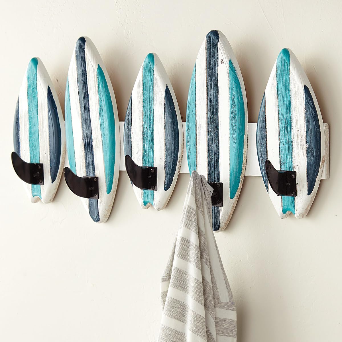 BLACK FOREST DECOR Wave Rider Surfboard Wall Hooks, Wood, 23 4/5" W x 3 7/10" D x 12 1/5" H