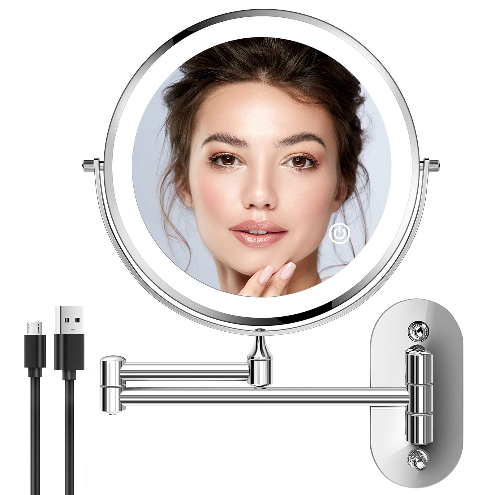 Tovendor Wall Mounted Makeup Mirror, Rechargeable LED Lighted Touch