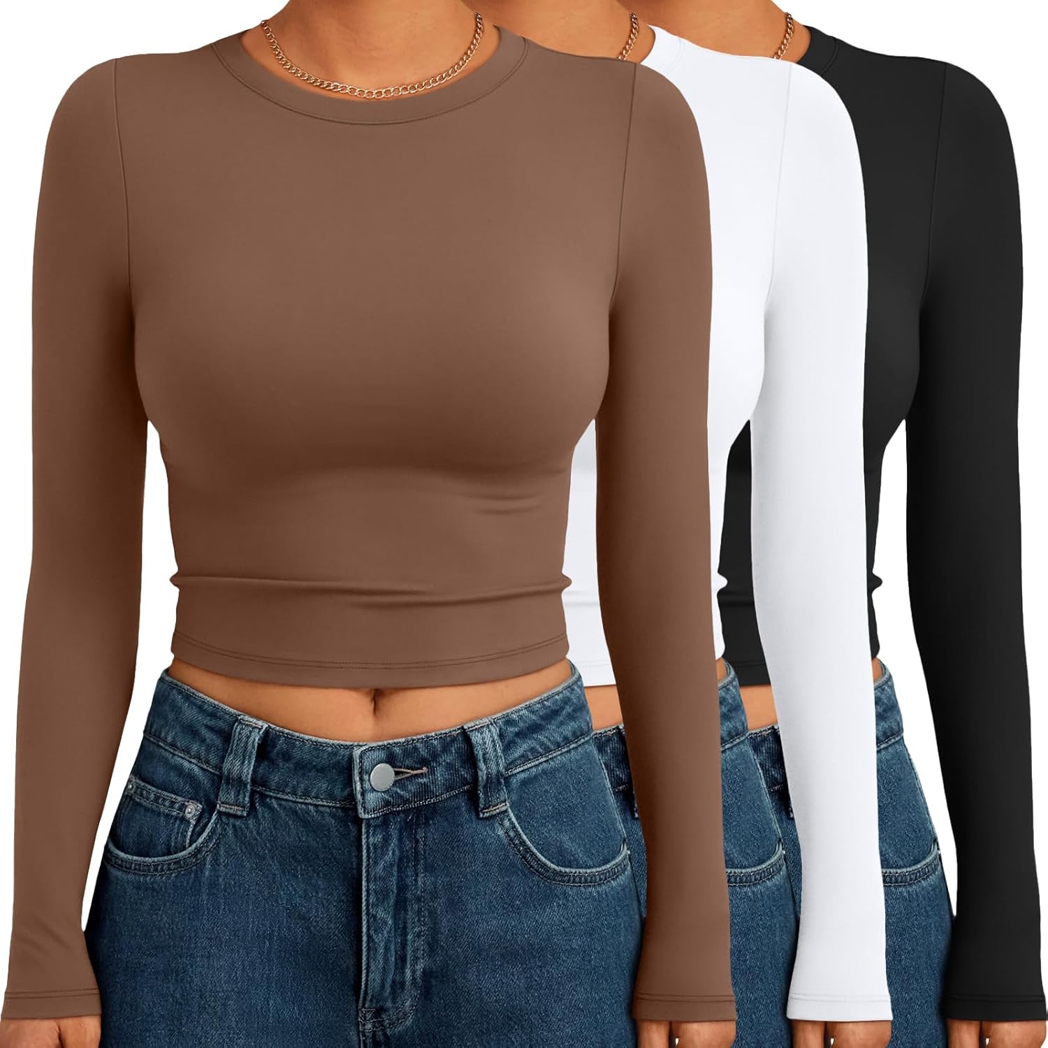 AUTOMET 3 Pack Womens Long Sleeve Shirts Y2K Going Out Crop Tops Cute Basic Slim Fitted Fall Fashion Outfits 2025 Clothes