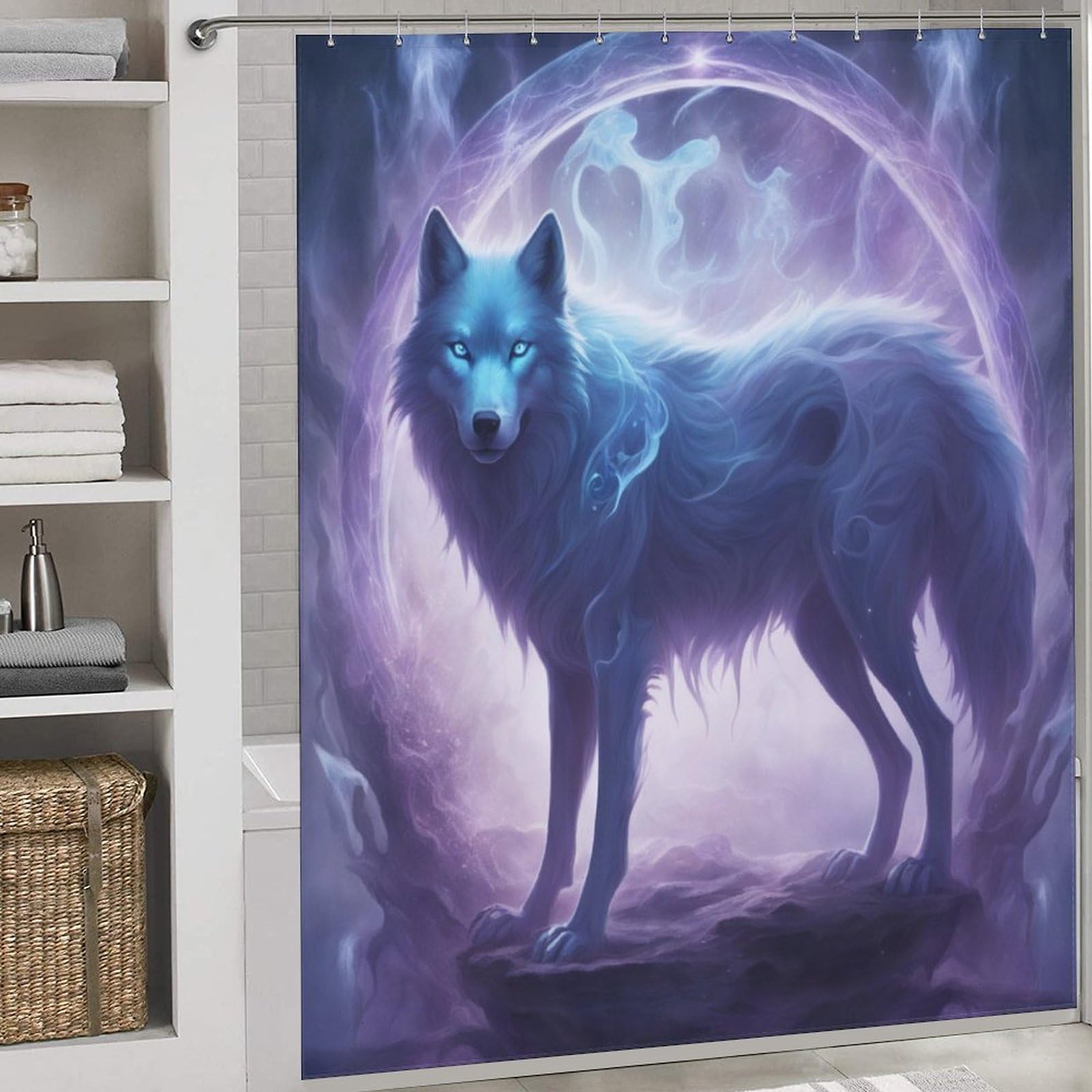 Rideau de douche loup imperméable et lavable 183x183cm pour baignoire