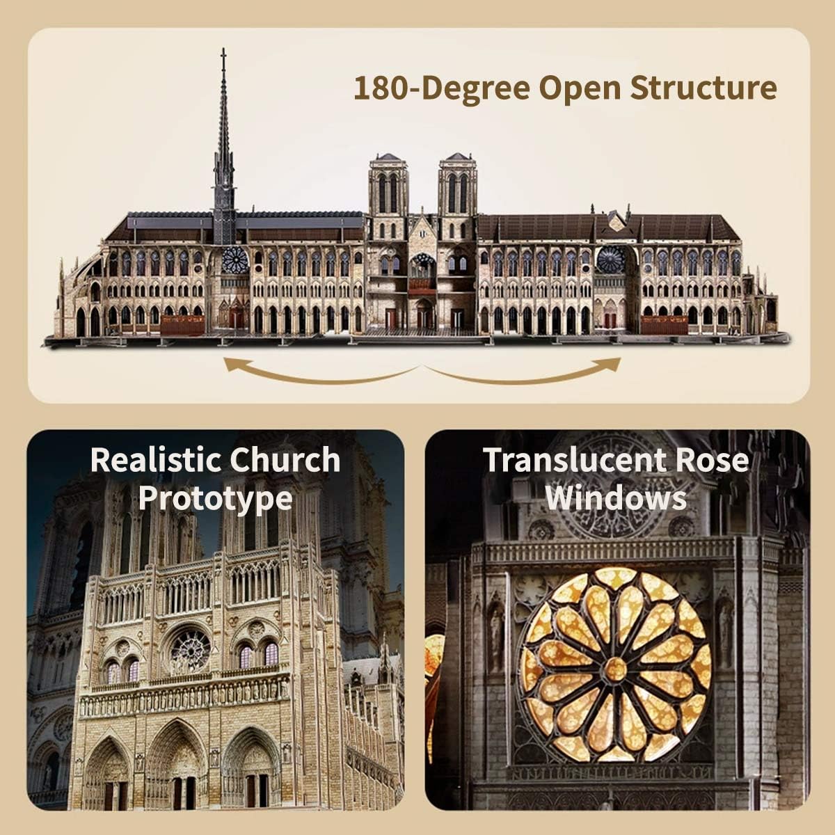 Puzzle in legno 3D per adulti, cattedrale di Notre Dame 3D, set da costruzione, 293 pezzi, montaggio in legno 3D, per chiese, steampunk, puzzle in legno 3D, modello regalo
