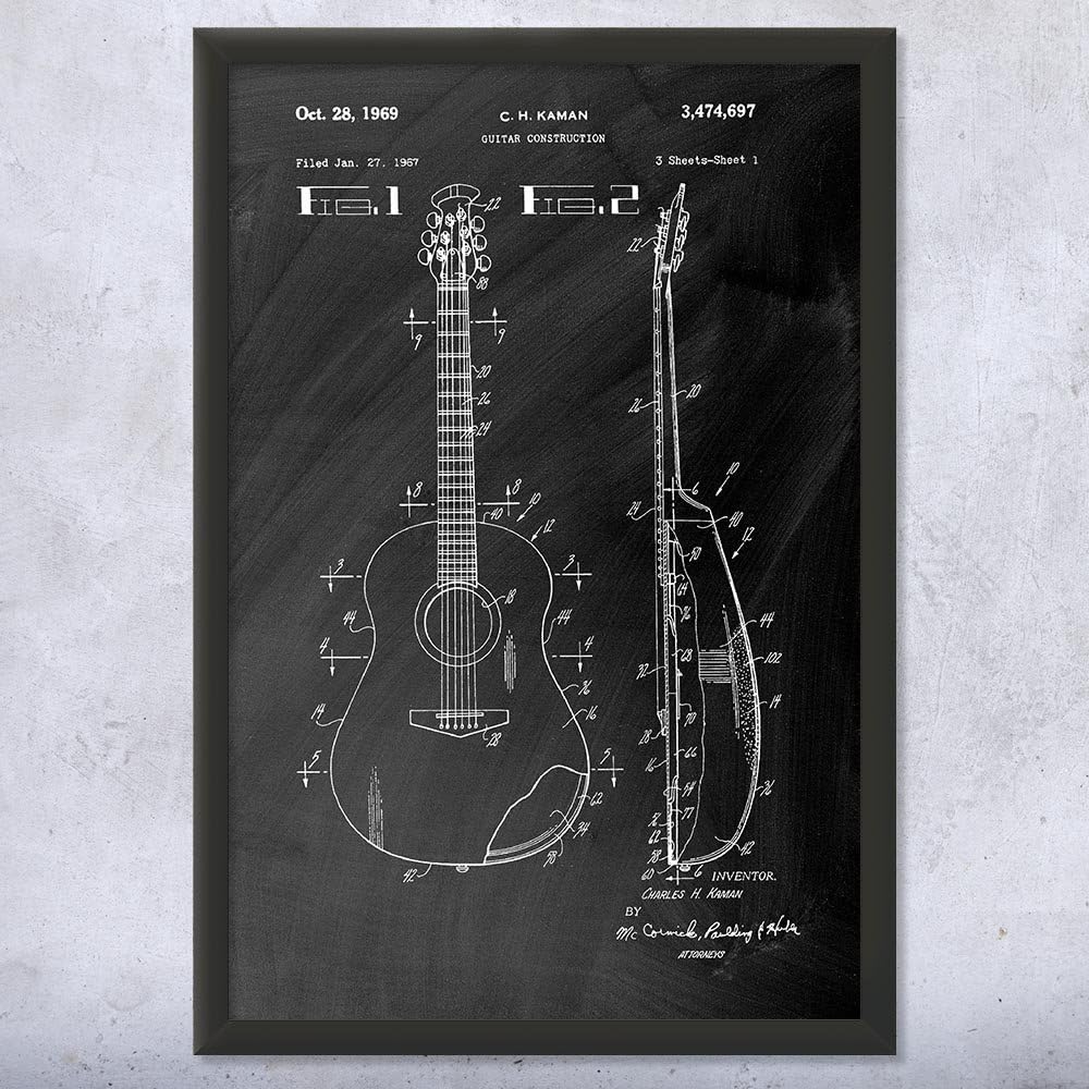 Acoustic Guitar Patent Framed Print (16x20) Gifts For Men, Guitar Art, Guitar Player Gifts, Music Wall Art, Teacher Gifts, Classroom Decor