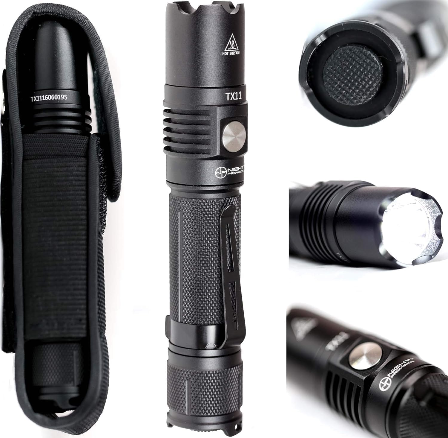 TX11 Tactical Flashlight with Duty Belt Holster Luminus 1600 Lumens LED for Police Security Military Grade Brightest Tac Flashlights (Battery Not Included)