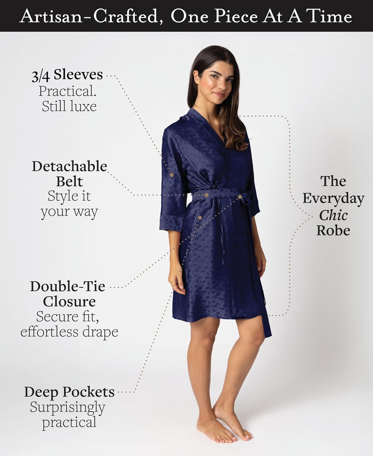 Tara Sartoria Luxury Artisan Silk Robe for Women, Washable, Knee Length, Jacquard, XS–4XL, Oprah Daily 2025 - Image 5