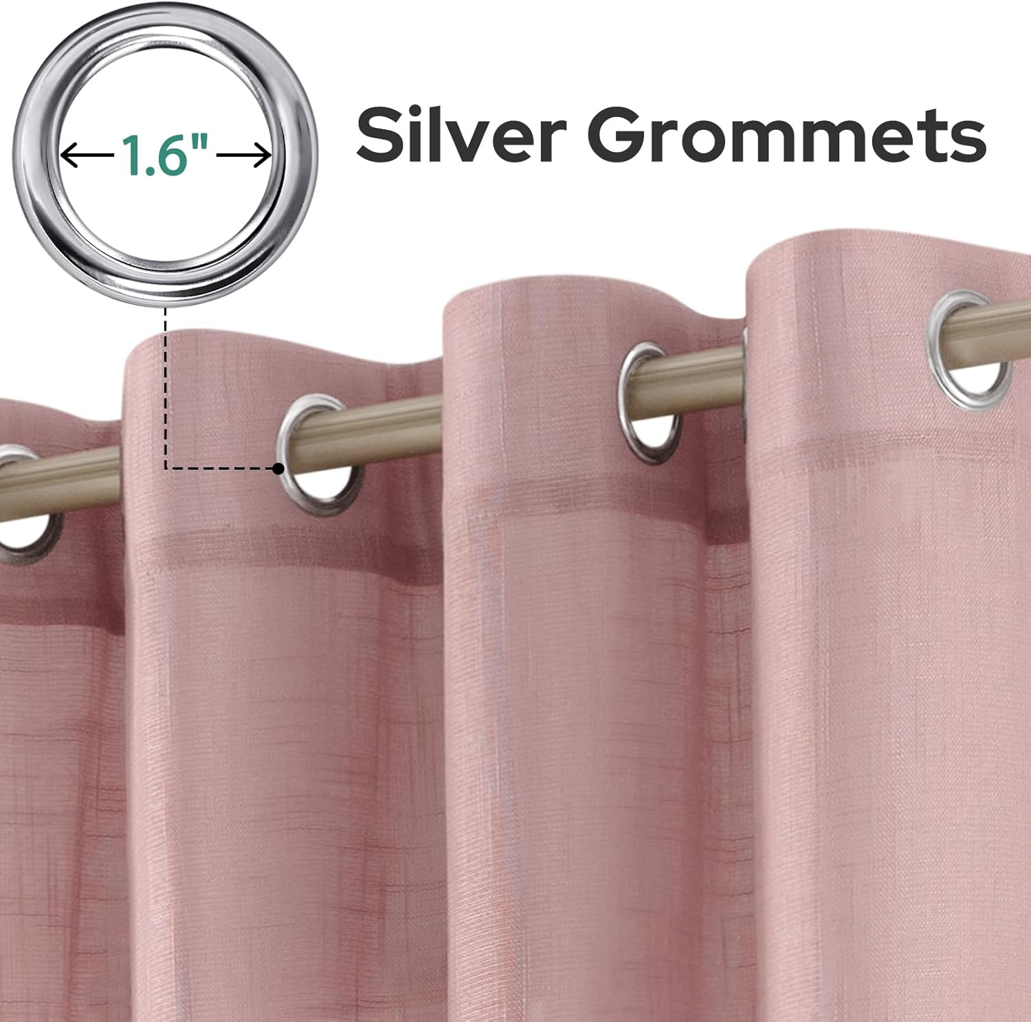 HOMEIDEAS Pink Linen Textured Sheer Curtains, 84 Inches Long 2 Panels Semi Sheer Curtains Farmhouse Window Drapes for Bedroom Living Room, 2 Panels, W52 x L84