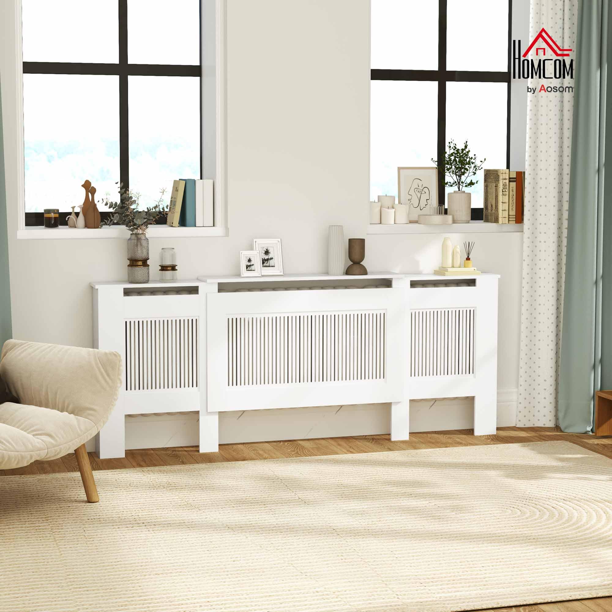 HOMCOM ausziehbare Heizkörperverkleidung mit Ablage, Lamellen, 125-201 x 19 x 81,5 cm Weiß