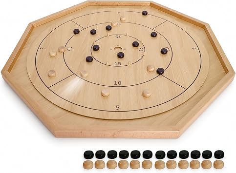 Crokinole Board Game -30 inch Large Classic Board Game,Beech Wood Frame Deluxe Tournament Crokinole Set with 24 Discs,for Family and Party