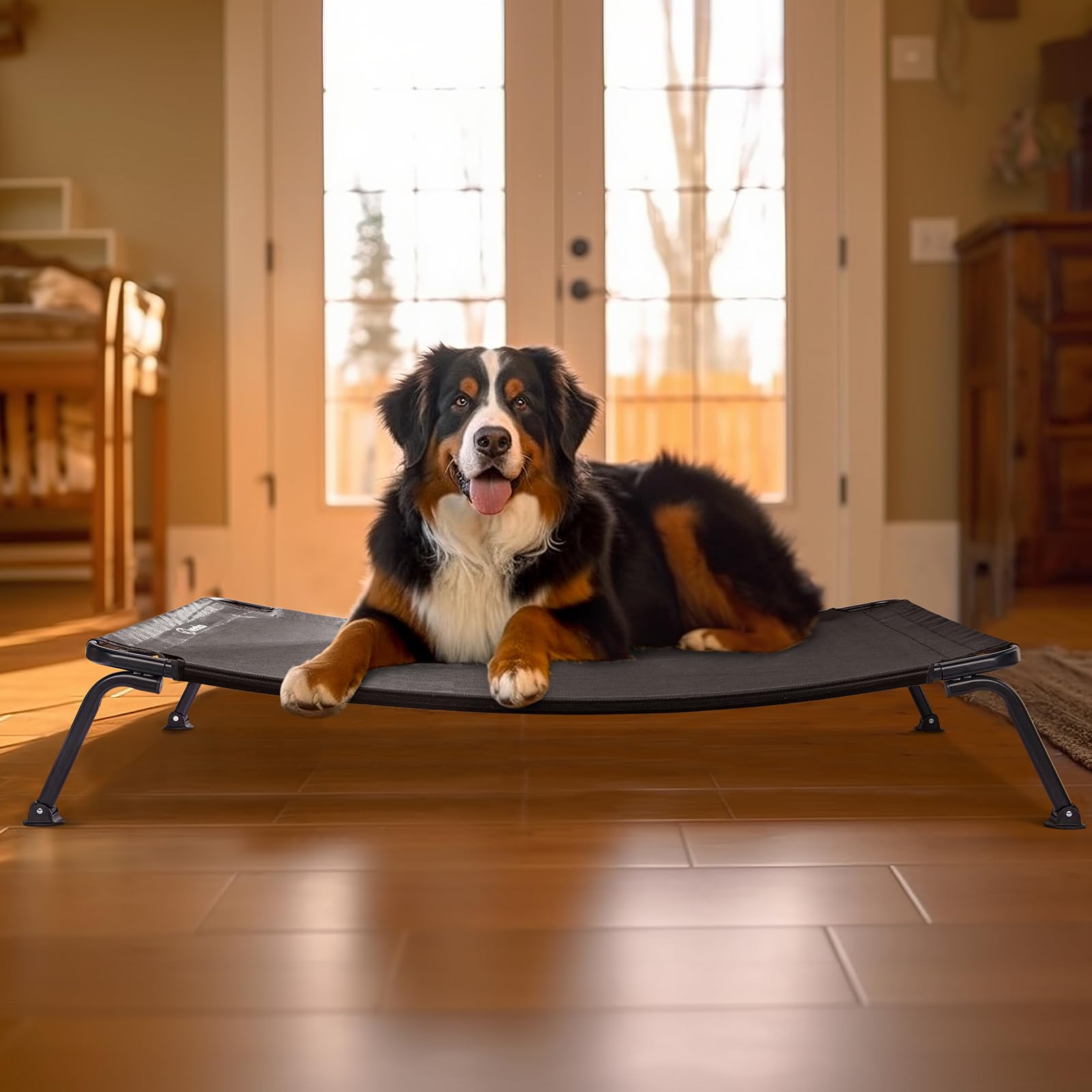 Veehoo Curved Cooling Elevated Dog Bed, Black Frame Outdoor Raised Dog Cot, Chew Proof Pet Bed with Washable & Breathable Textilene Mesh, Non-Slip Feet for Indoor & Outdoor, XX Large, Black
