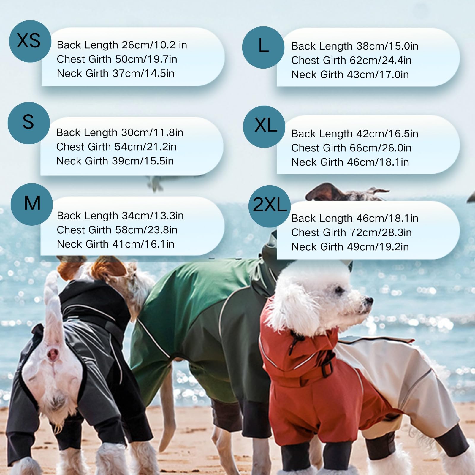 Manteau de pluie à 4 pattes pour chien, durable, léger, imperméable, coupe-vent, à col haut réfléchissant avec trou pour laisse, pour chiens de petite et moyenne taille, schnauzer, braque de Weimar