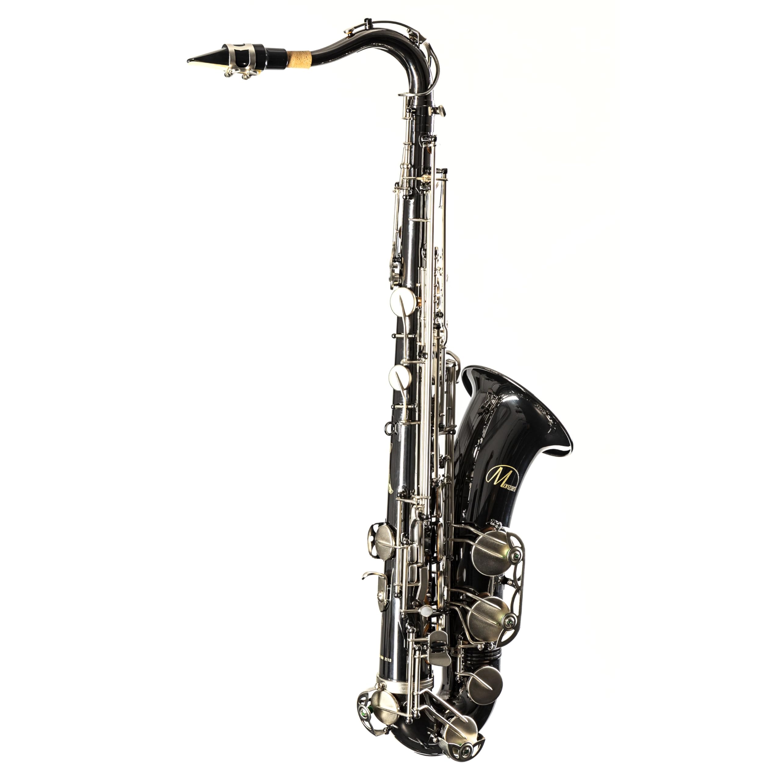 Monzani MZTS-260 Tenor Saxophon, Schwarz Lackiert, Messingkorpus, Bb Stimmung, Inklusive Mundstück, Wischer, Koffer mit Rucksackvorrichtung, Tragegurt, Graviertes Design