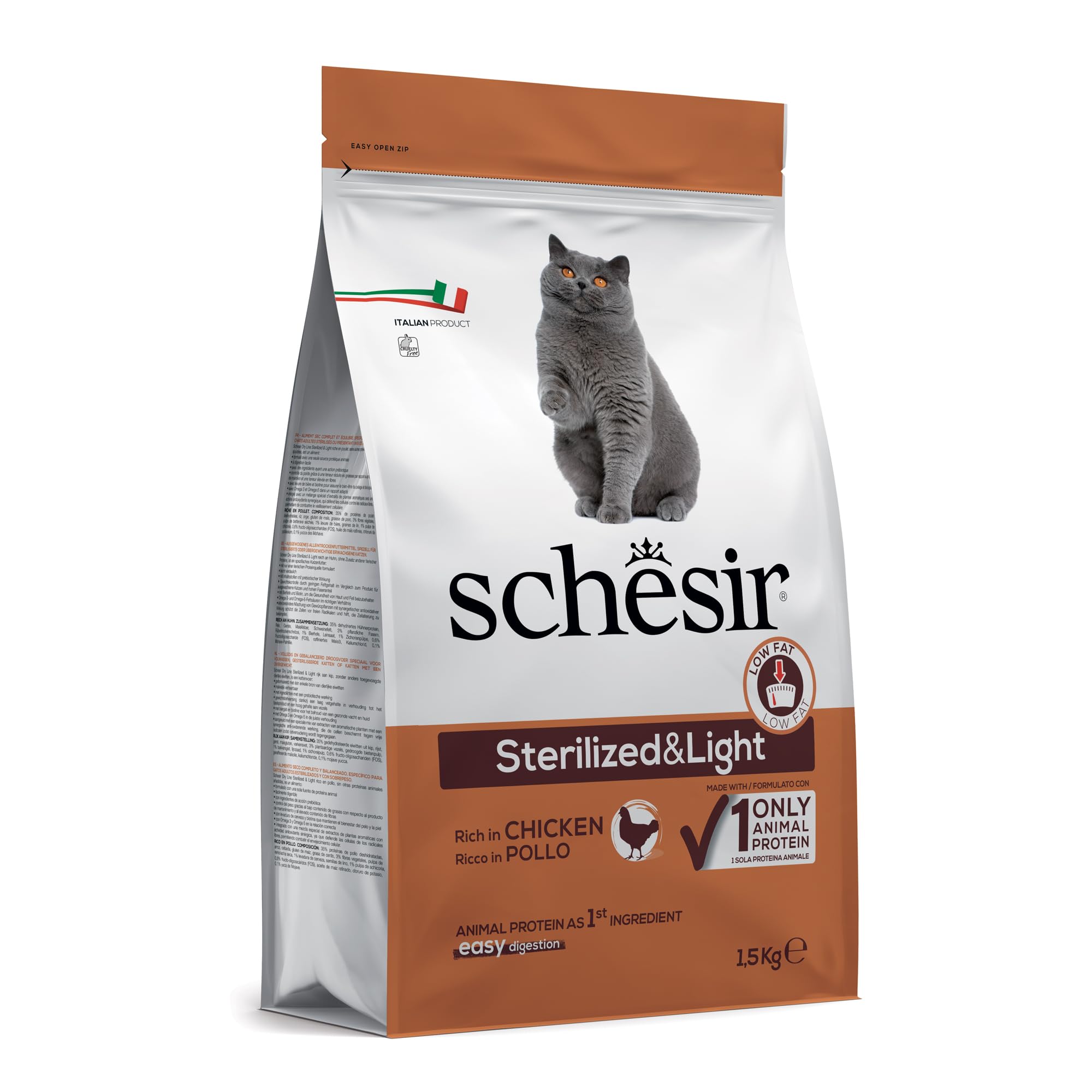 Schesir Sterilizzato e leggero Cibo Secco per Gatti Adulti Crocchette, 1,5 kg