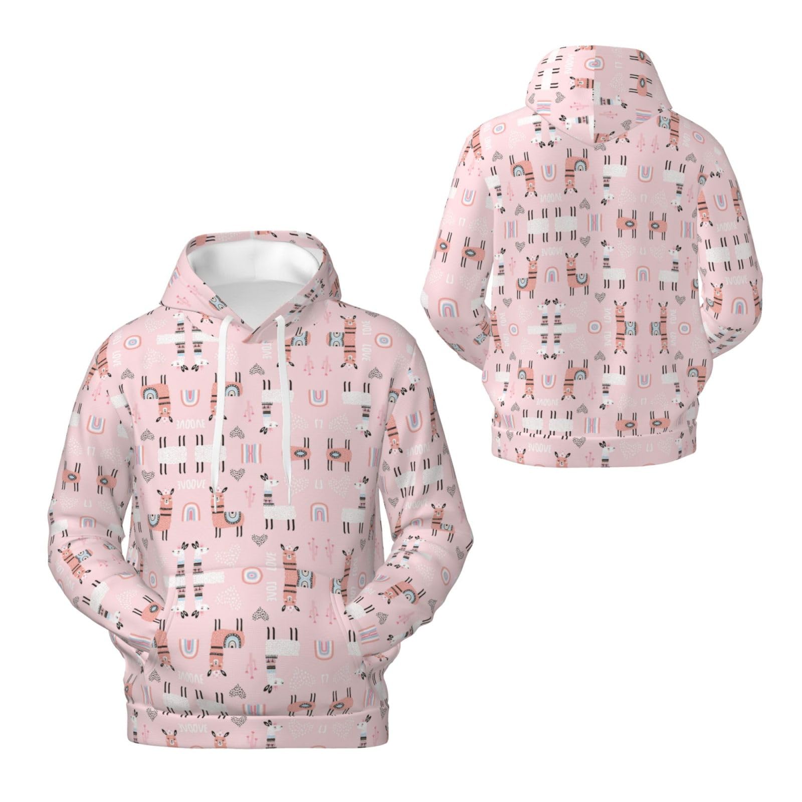 Męska lama. Bluza z kapturem z nadrukiem, casualowa grafika z nadrukiem bluzy z kapturem z kieszenią