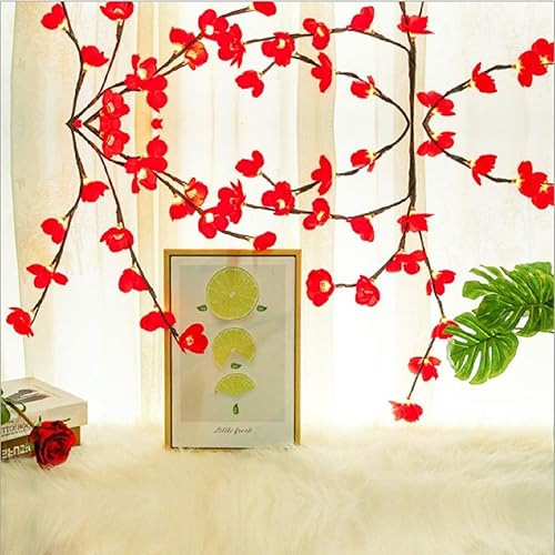 Miniatura 8 de Paquete de 2 luces LED rojas de ramas Bossom de ciruela, funciona con pilas, ramas artificiales, lamei floral, pequeñas ramitas de 30 pulgadas, 20