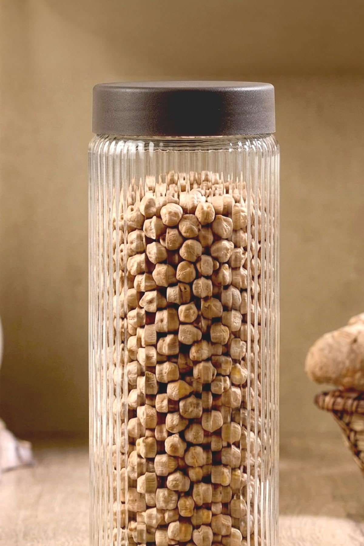 6er Vorratsgläser Set 1,5 L – Geriffelte Glasbehälter mit Bambusoptik Deckeln – Luftdichte Vorratsdosen für Pasta, Kaffee, Müsli und Lebensmittel