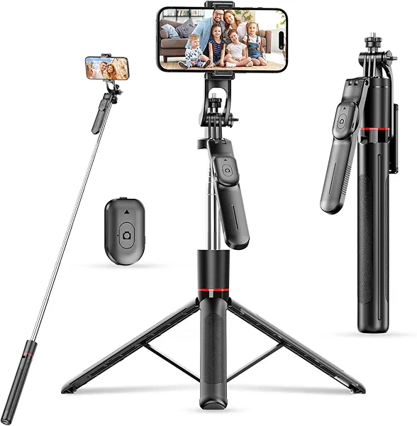 67" Selfie Stick Tripod for iPhone with Remote Control, Phone Holder and 1/4” Screw, Extendable Travel Essentials Tripod for Cell Phone, Camera, Phone Stand for Video Recording