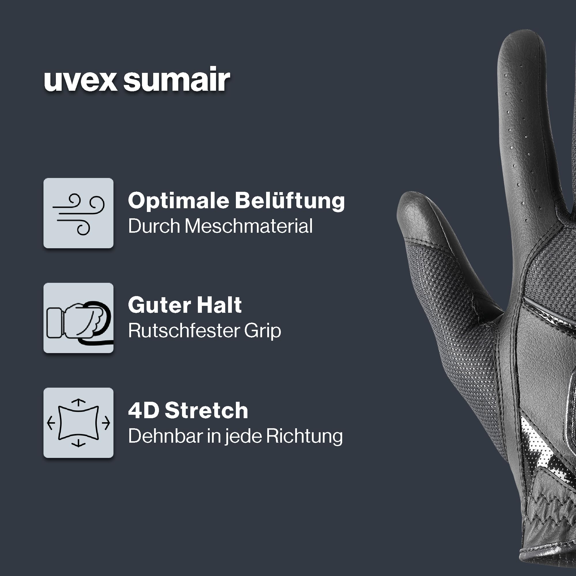 Uvex sumair - dehnbarer, optimal belüfteter Reithandschuh für Damen und Herren - exzellenter Grip & strapazierfähig - touchscreenfähig