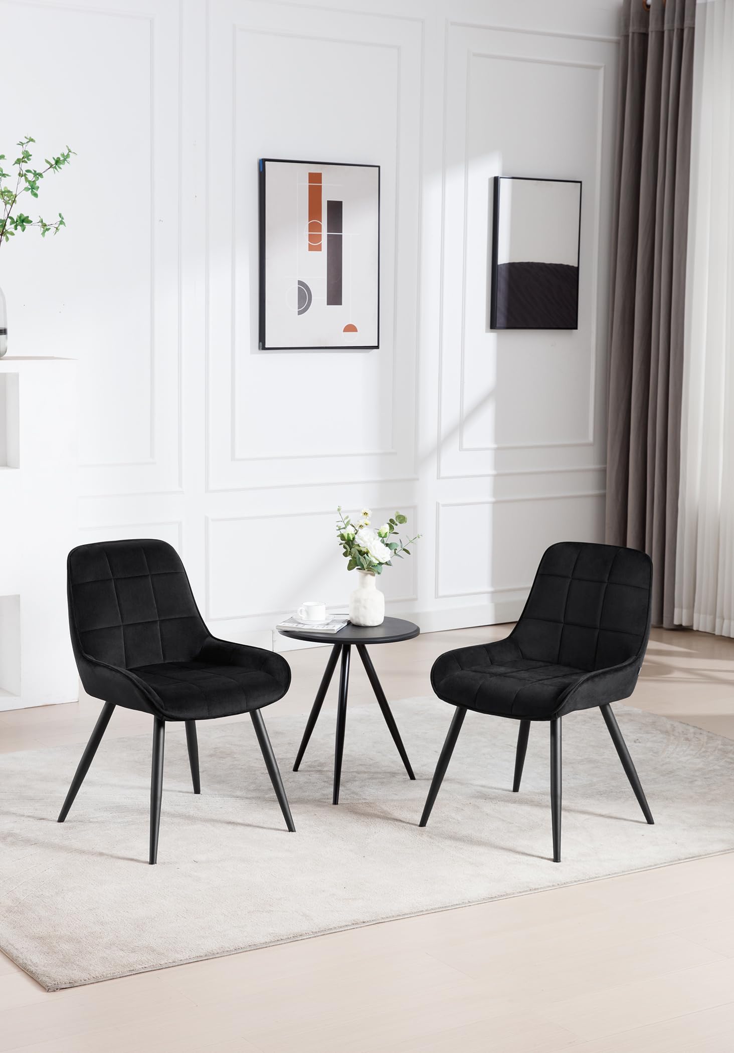 WOLTU Lot de 6 Chaises de Salle à Manger, Chaises Relaxantes en Velours, pour Salon, Salle de séjour, Cuisine, Chambre à Coucher,Noir, BH331sz-6