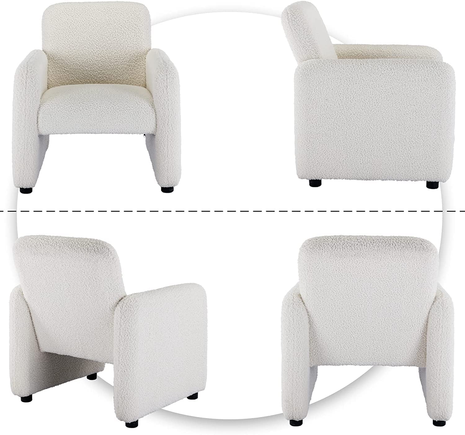 Wahson Poltrona Imbottita Moderna Sedia da Salotto con Braccioli Poltroncina in tessuto sherpa Divanetto per Camera da Letto/Soggiorno, Bianca