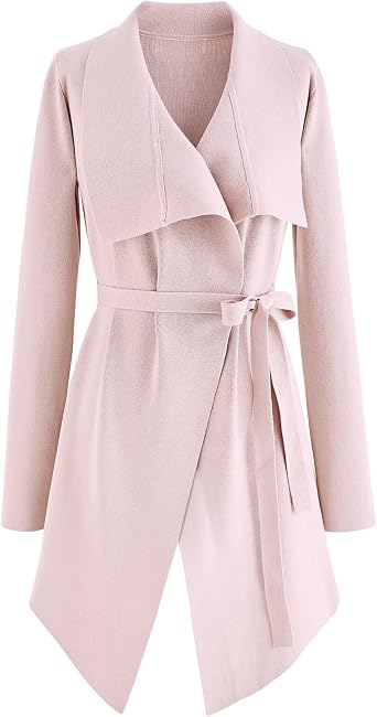 CHICWISH Womens Wide Lapel Tie Waist Knit Cardigan Coatigan Light Jacket