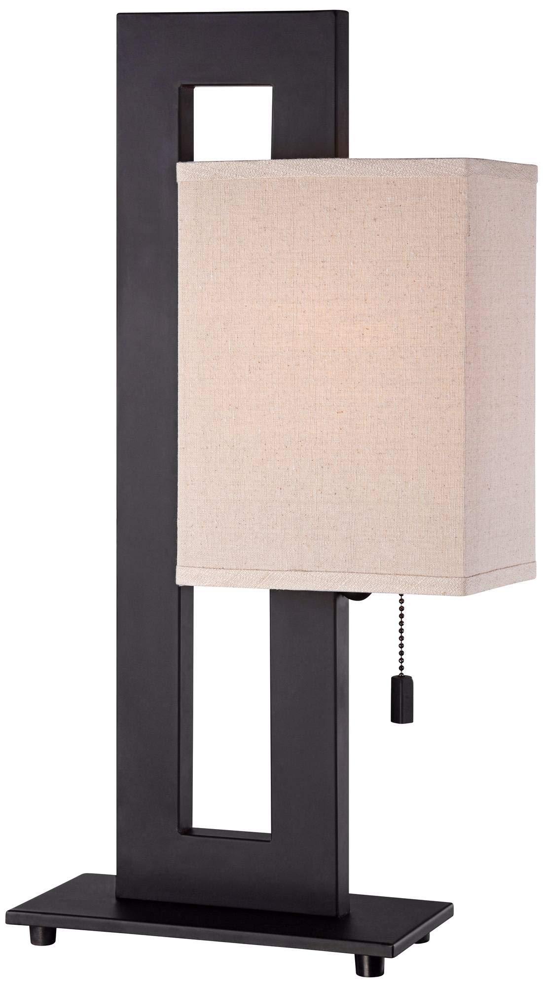 360 Lighting Modern Accent Table Lamp 20.5" High Rich Espresso Bronze Brown Open Rectangular Metal Base Oatmeal Floating Box Shade for Living Room
