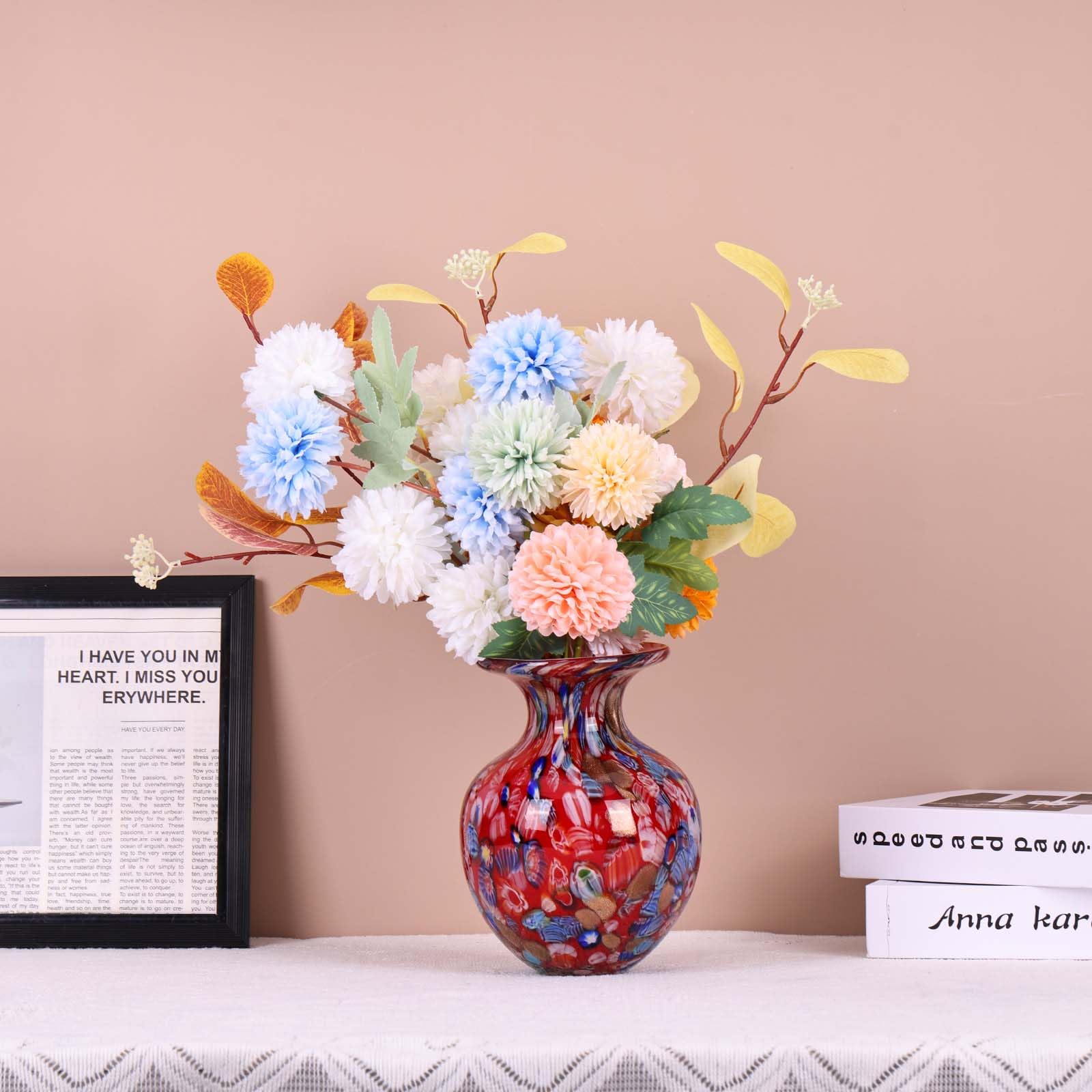 ステンドグラスのカラフルな花瓶 レッド 割引 ステンドグラスの