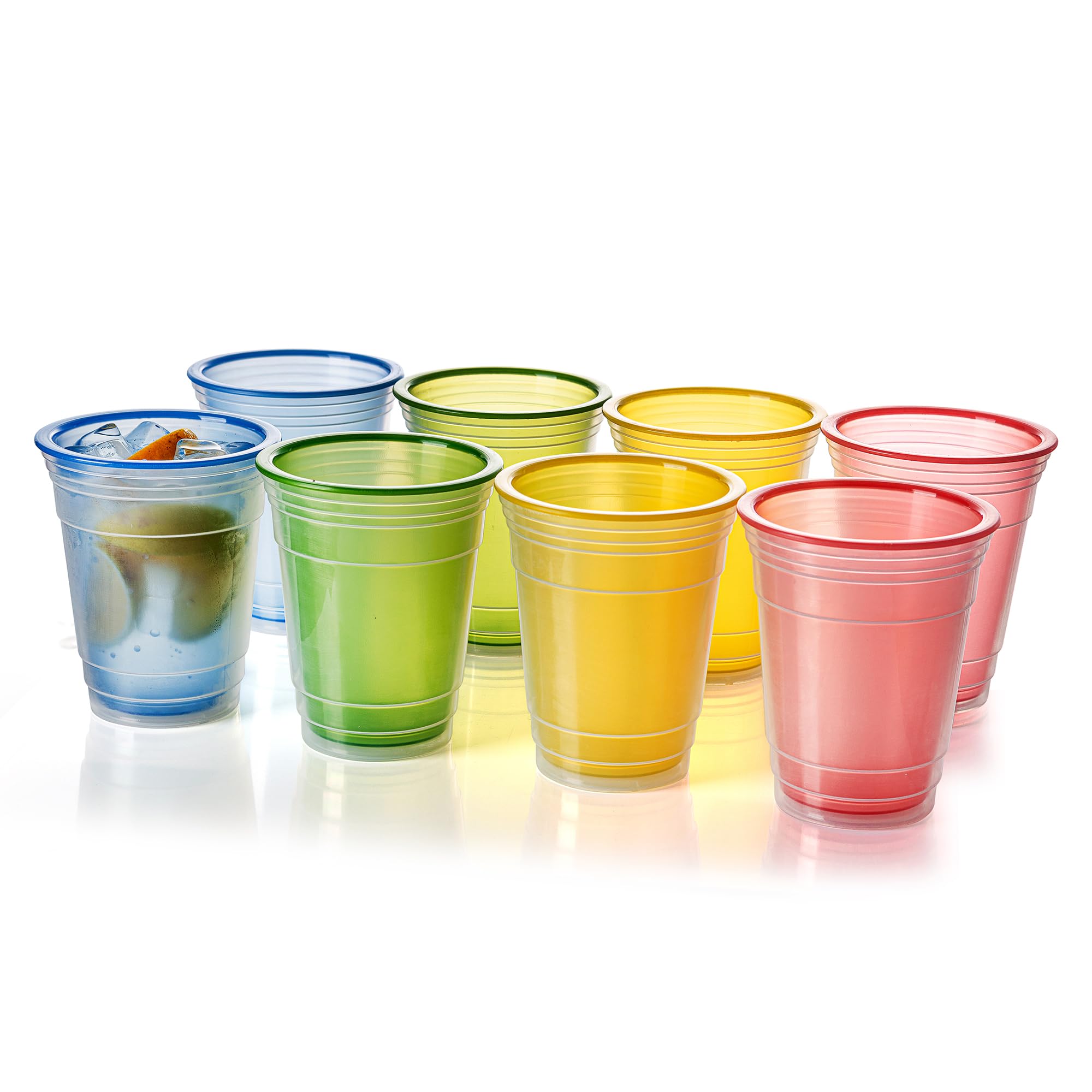 KX-WARE18 Ounce Double Walled Colorful Tabletop Insulated Plastic Tumbler Cup Keeps Drinks Cold and Hot, set of 8 Multicolor